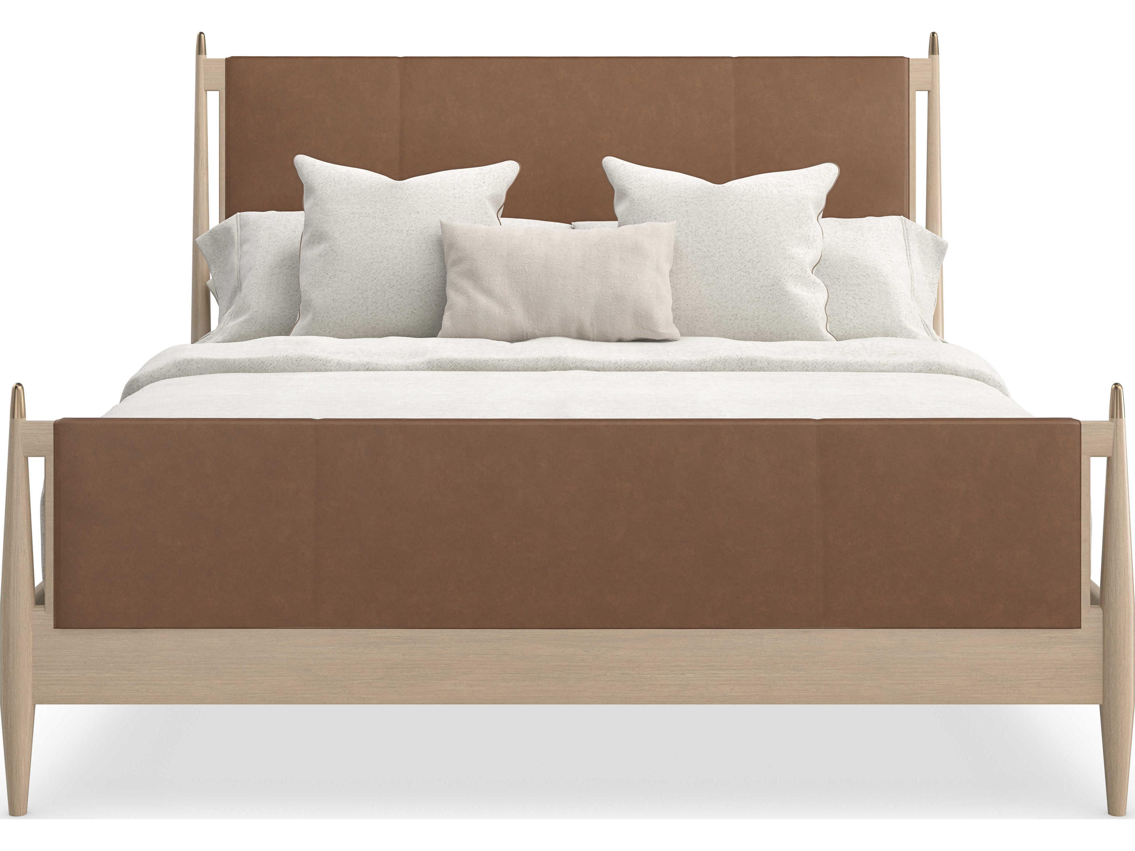 Caracole Modern Principles Rhythm Sun Drenched Oak Lucent Bronze Brown Wood Leather Queen Panel Bed
