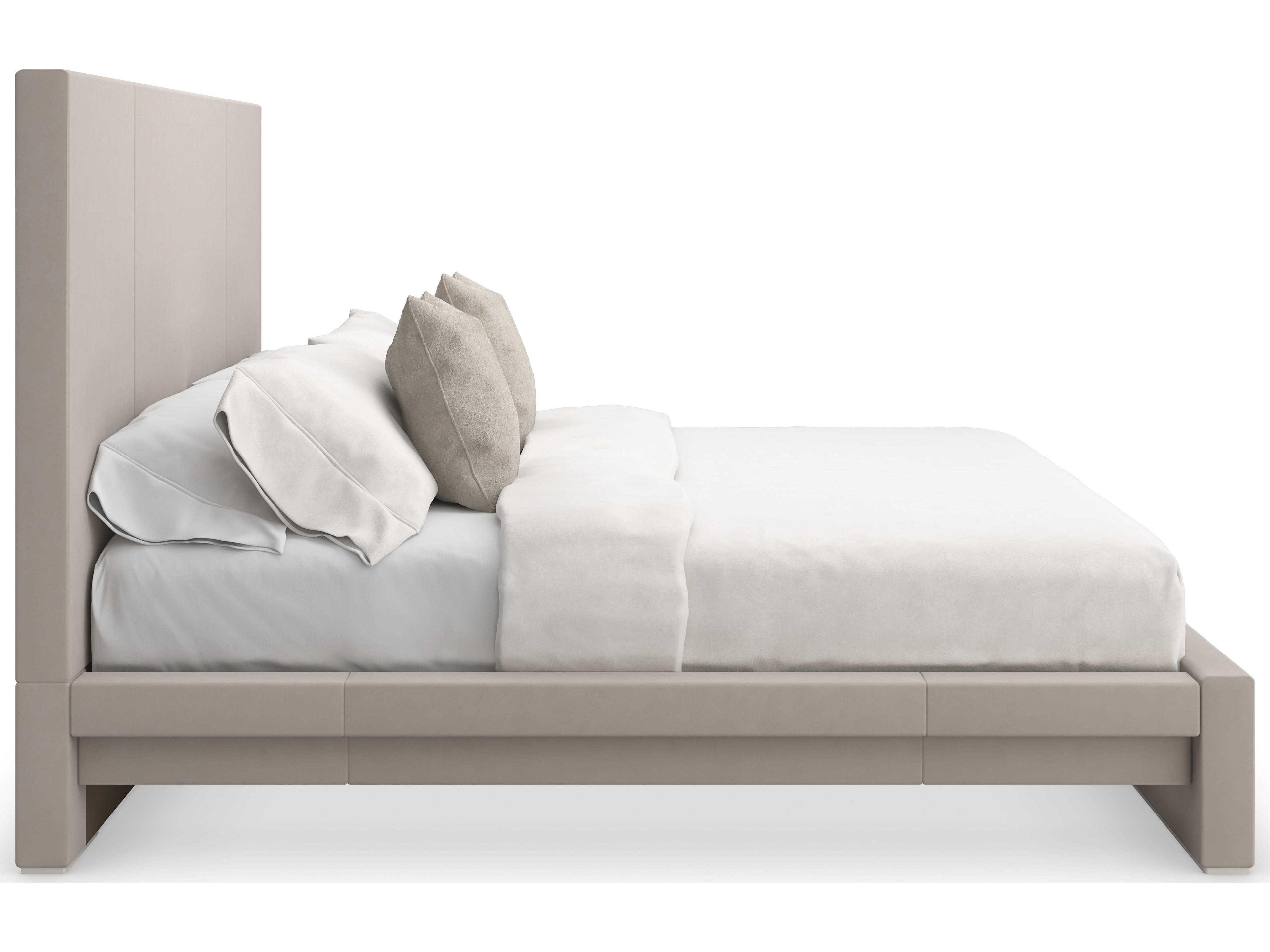 Caracole Modern Principles Balance Putty Brown Poplar Wood Upholstered Queen Panel Bed