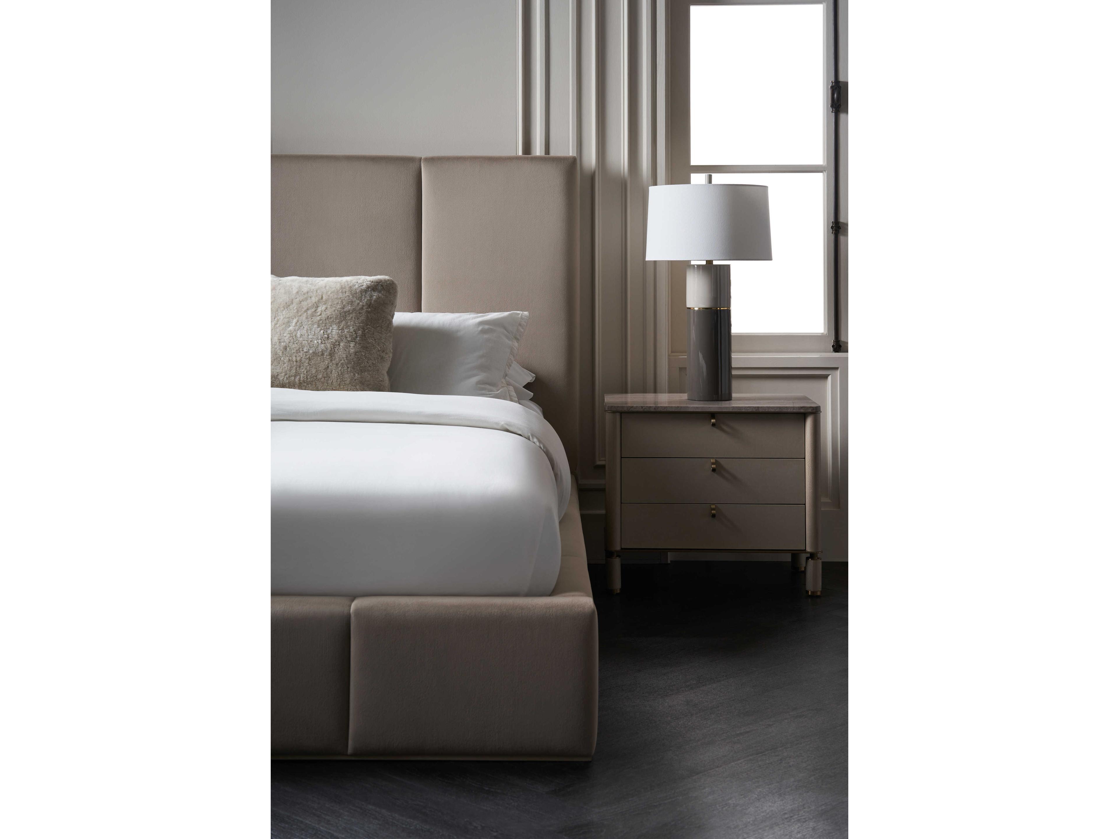 Caracole Modern Principles Balance Putty Brown Poplar Wood Upholstered Queen Panel Bed