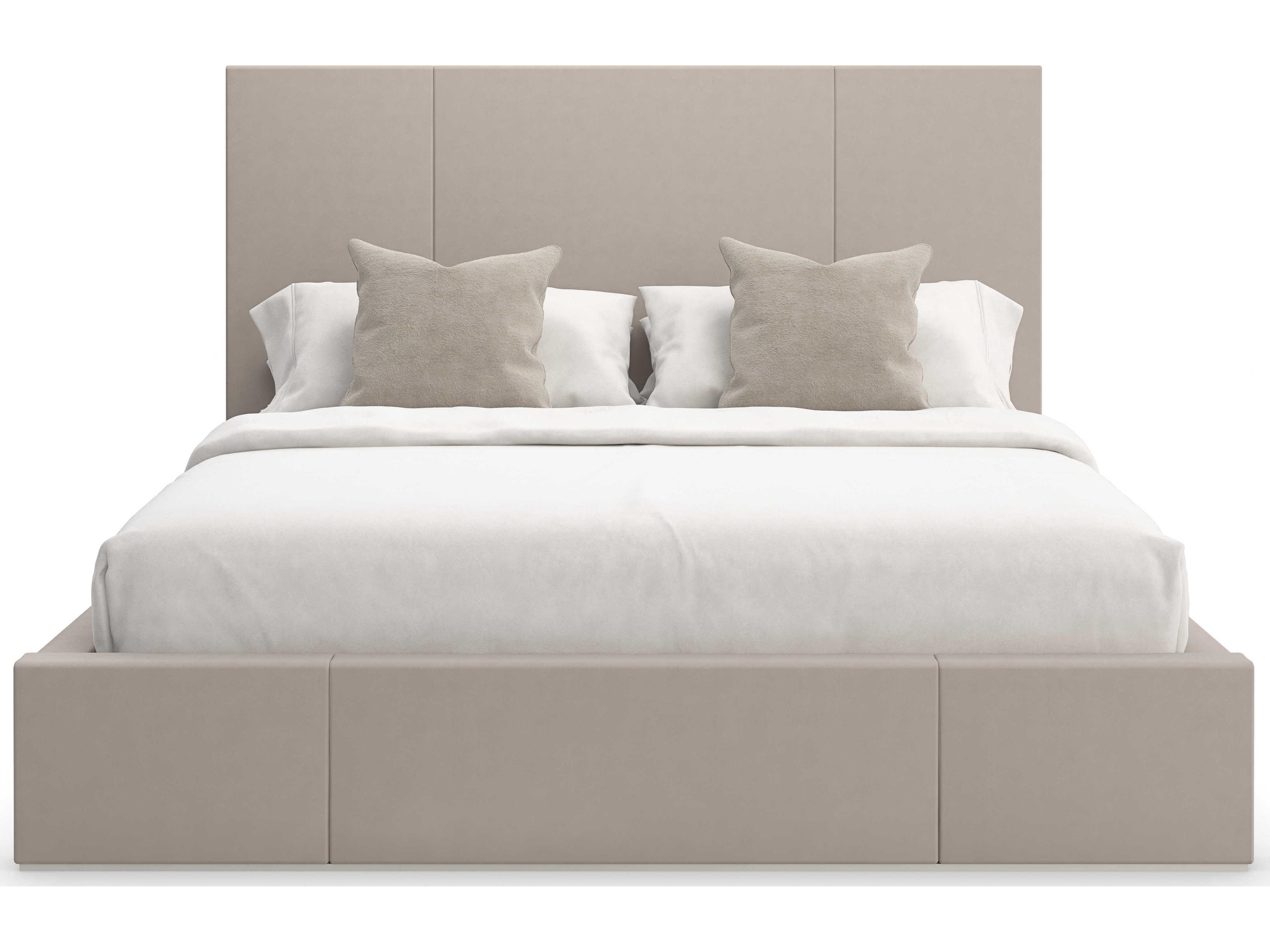 Caracole Modern Principles Balance Putty Brown Poplar Wood Upholstered King Panel Bed