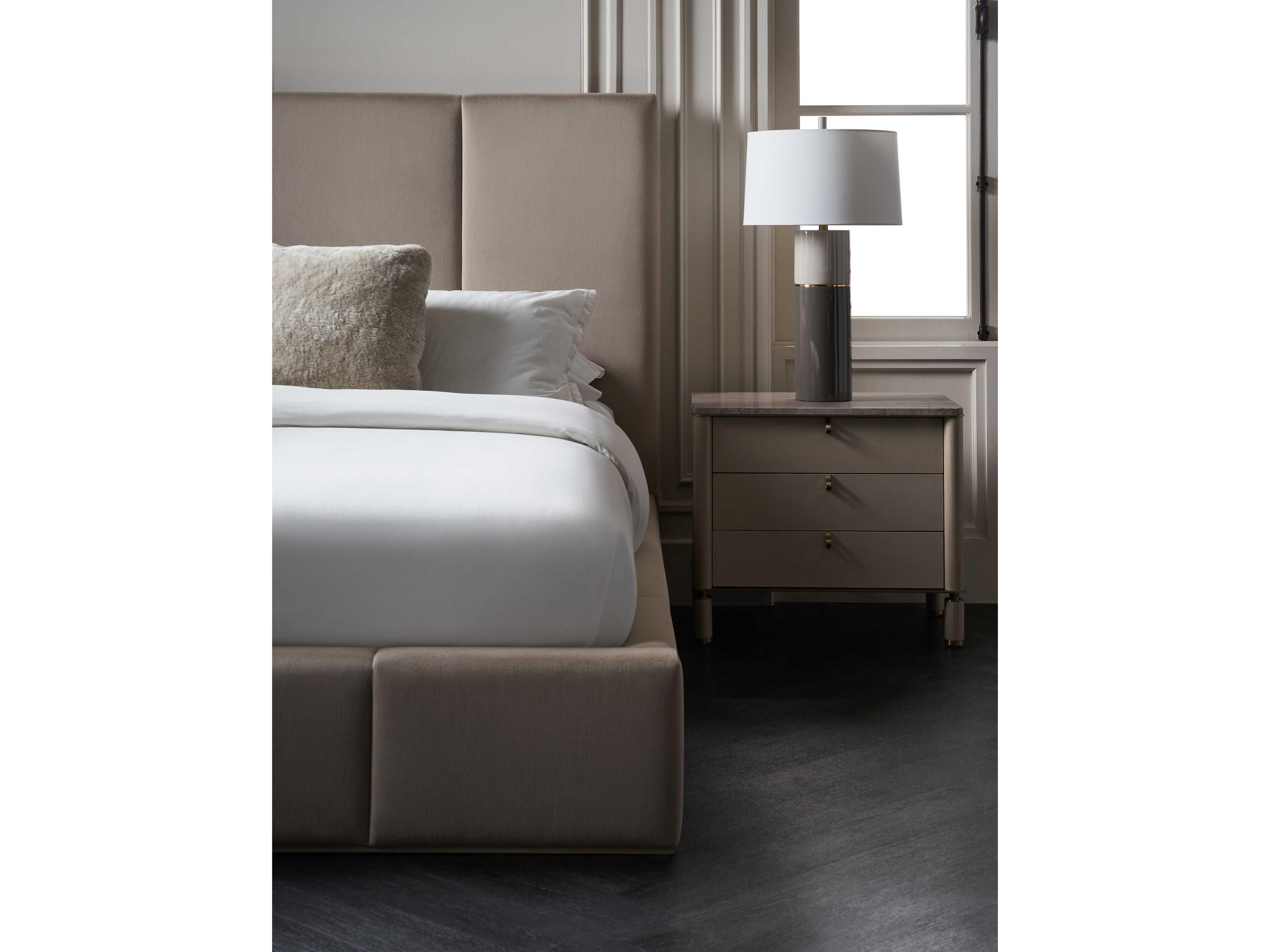 Caracole Modern Principles Balance Putty Brown Poplar Wood Upholstered King Panel Bed