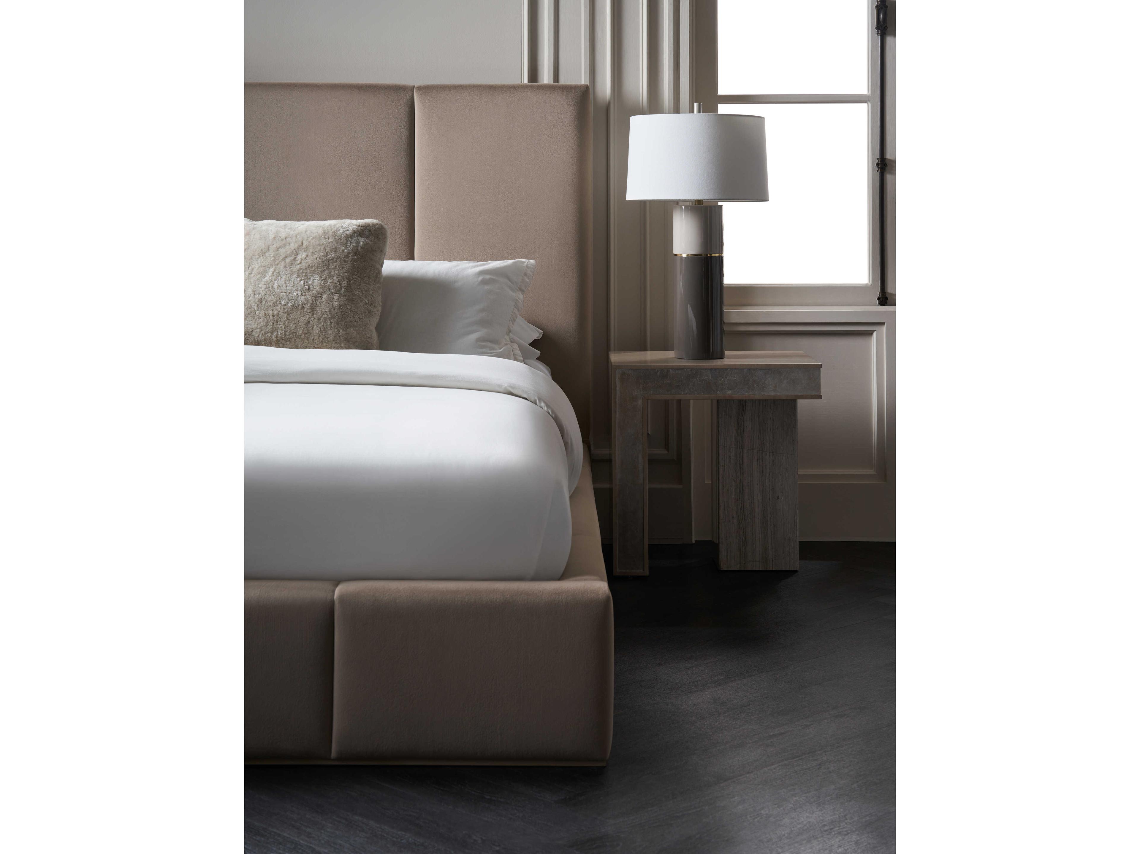 Caracole Modern Principles Balance Putty Brown Poplar Wood Upholstered King Panel Bed