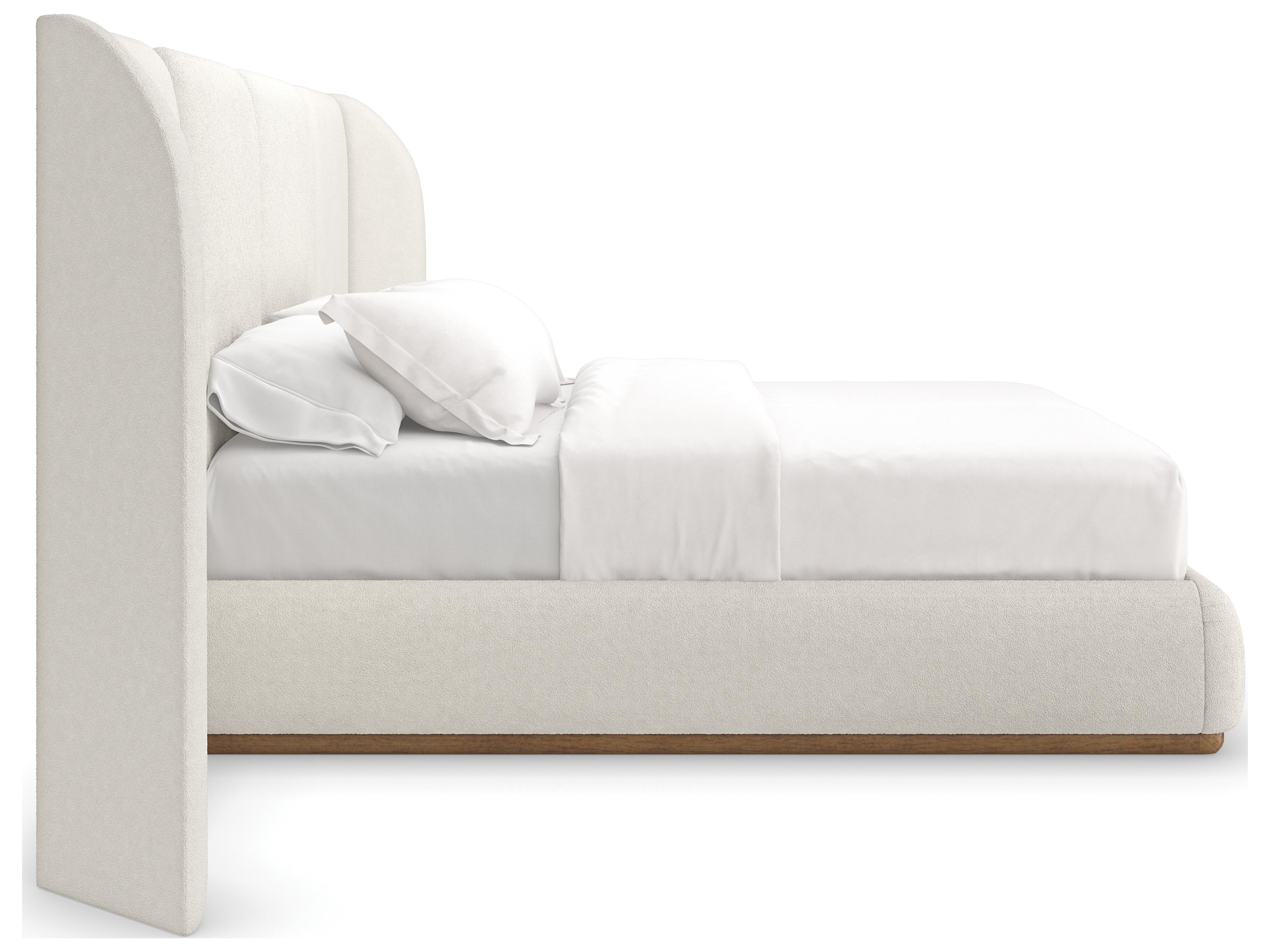 Caracole Modern Resort Malta Toasted Pecan Beige Birch Wood Upholstered Queen Platform Bed