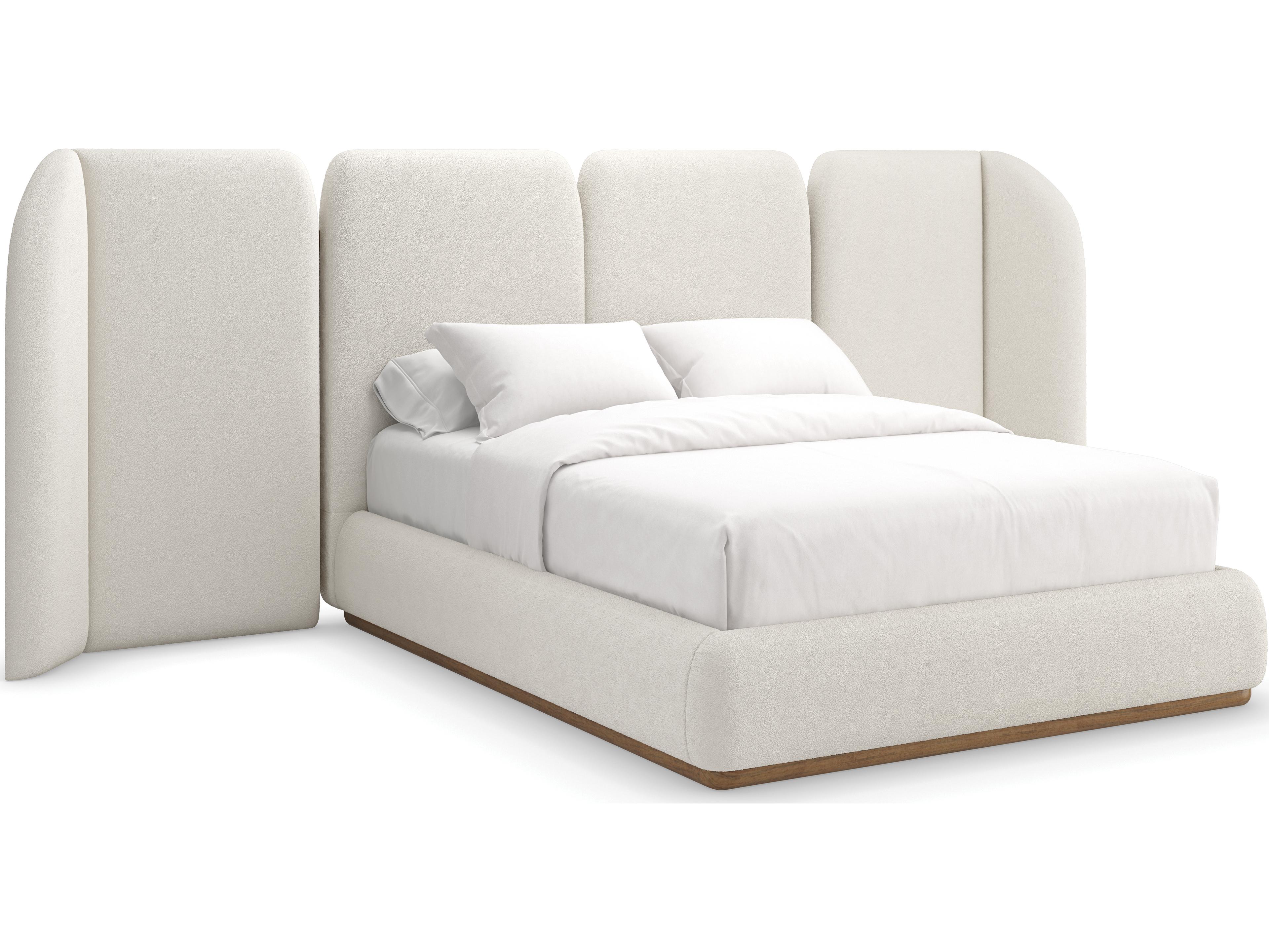 Caracole Modern Resort Malta Toasted Pecan Beige Birch Wood Upholstered Queen Platform Bed