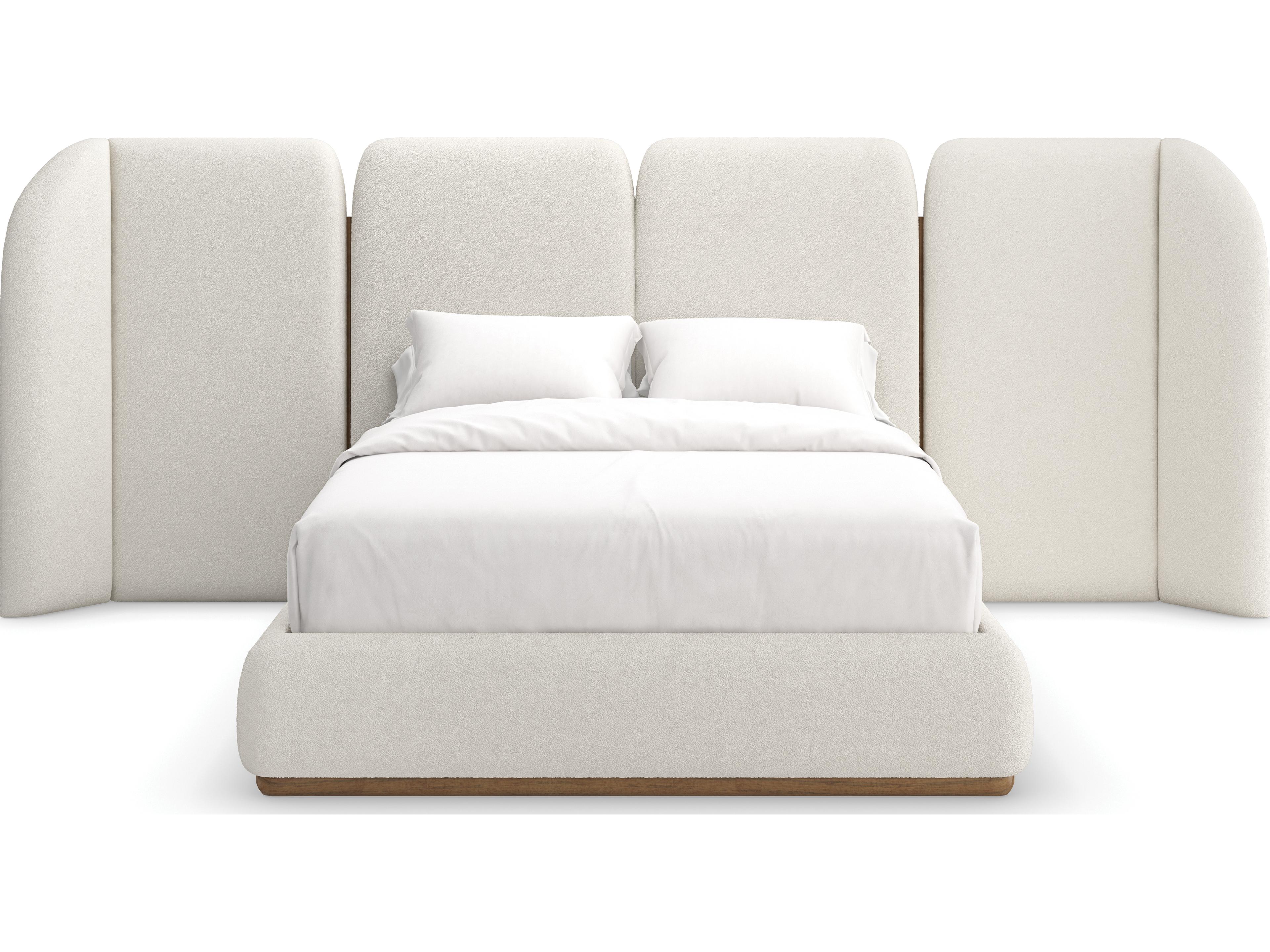 Caracole Modern Resort Malta Toasted Pecan Beige Birch Wood Upholstered Queen Platform Bed