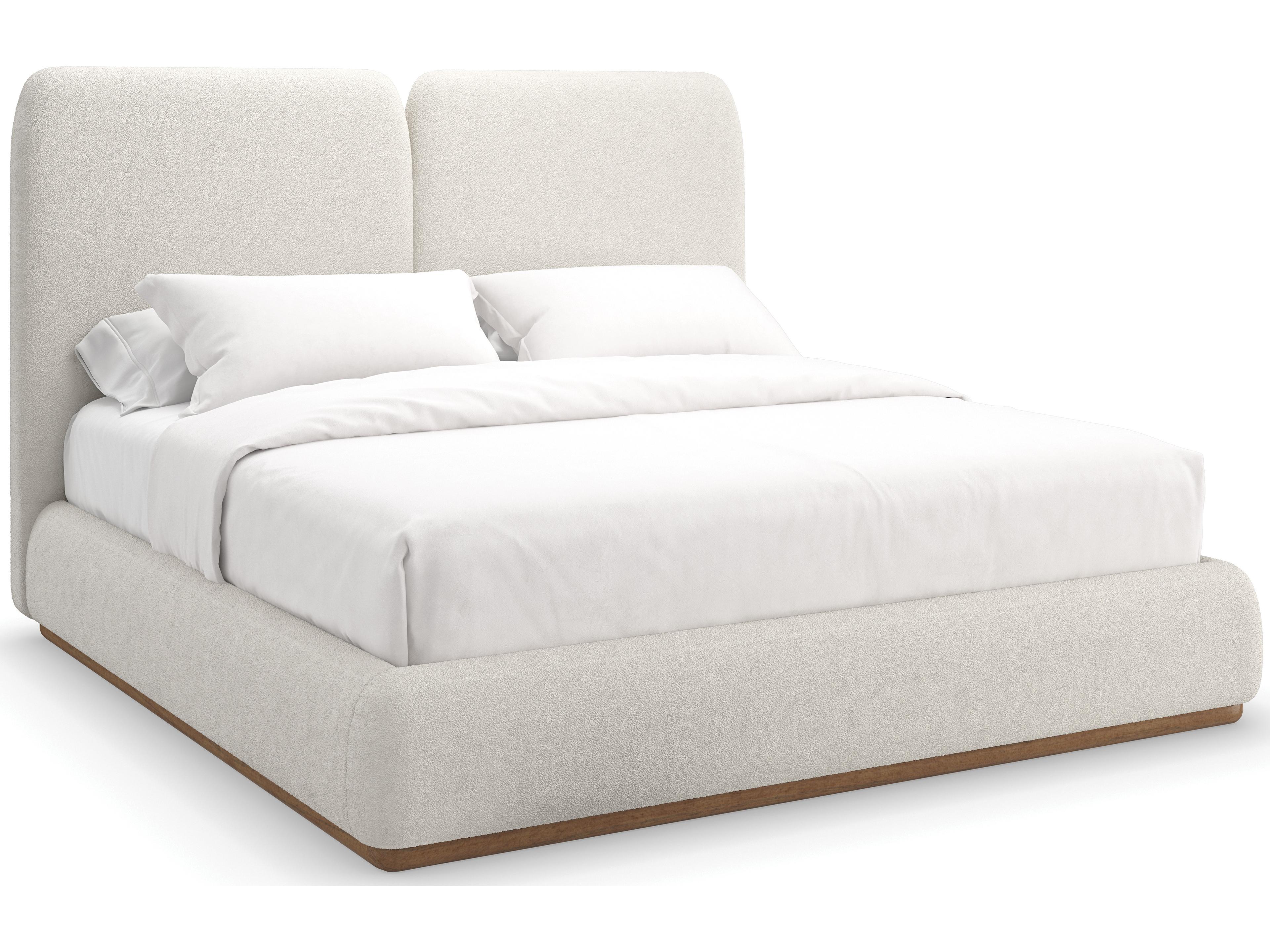 Caracole Modern Resort Malta Toasted Pecan Beige Birch Wood Upholstered King Platform Bed