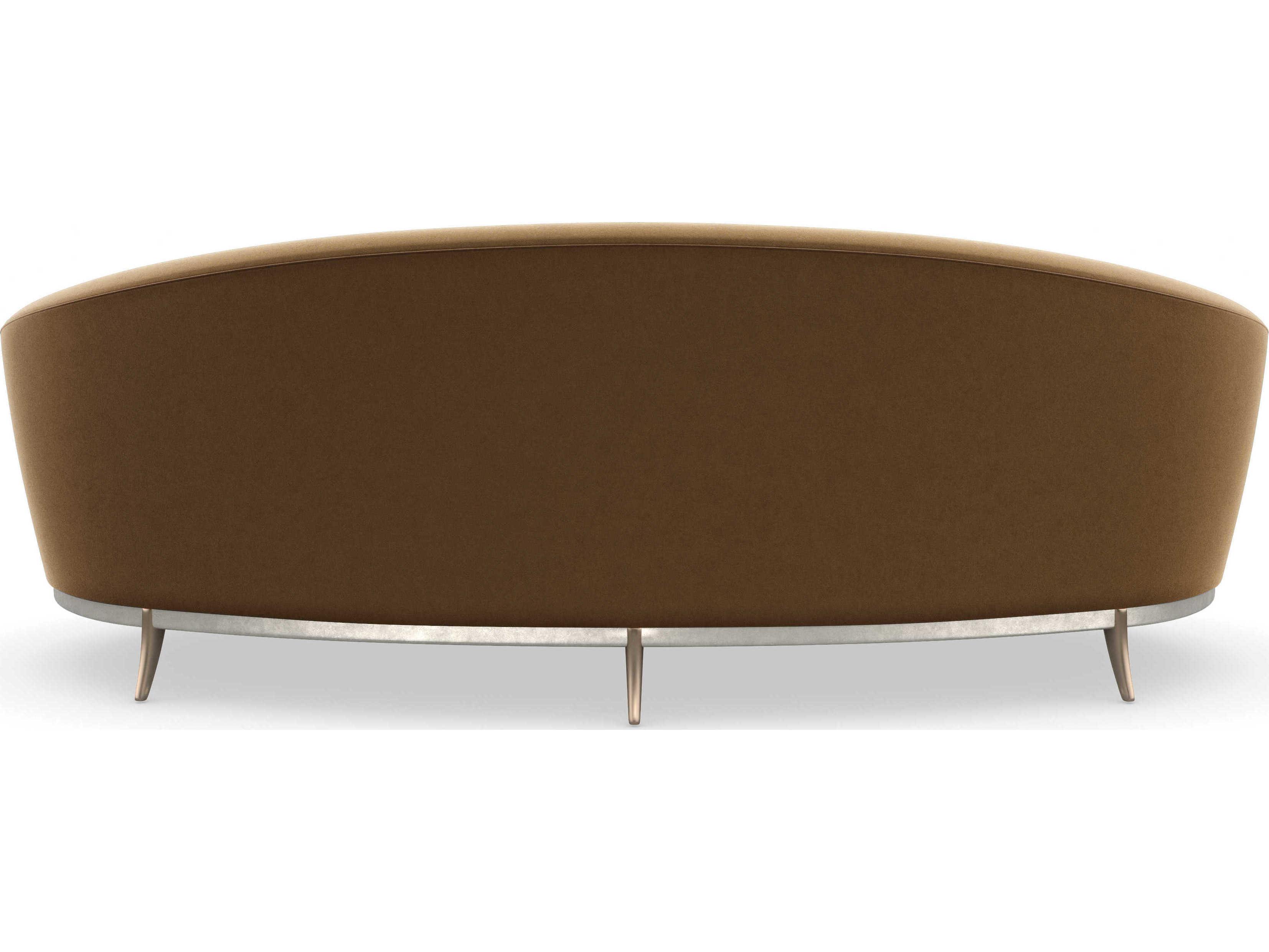 Caracole Signature Metropolitan Main Event Dusty Silver Bronze Plated Metal Brown Upholstered Sofa