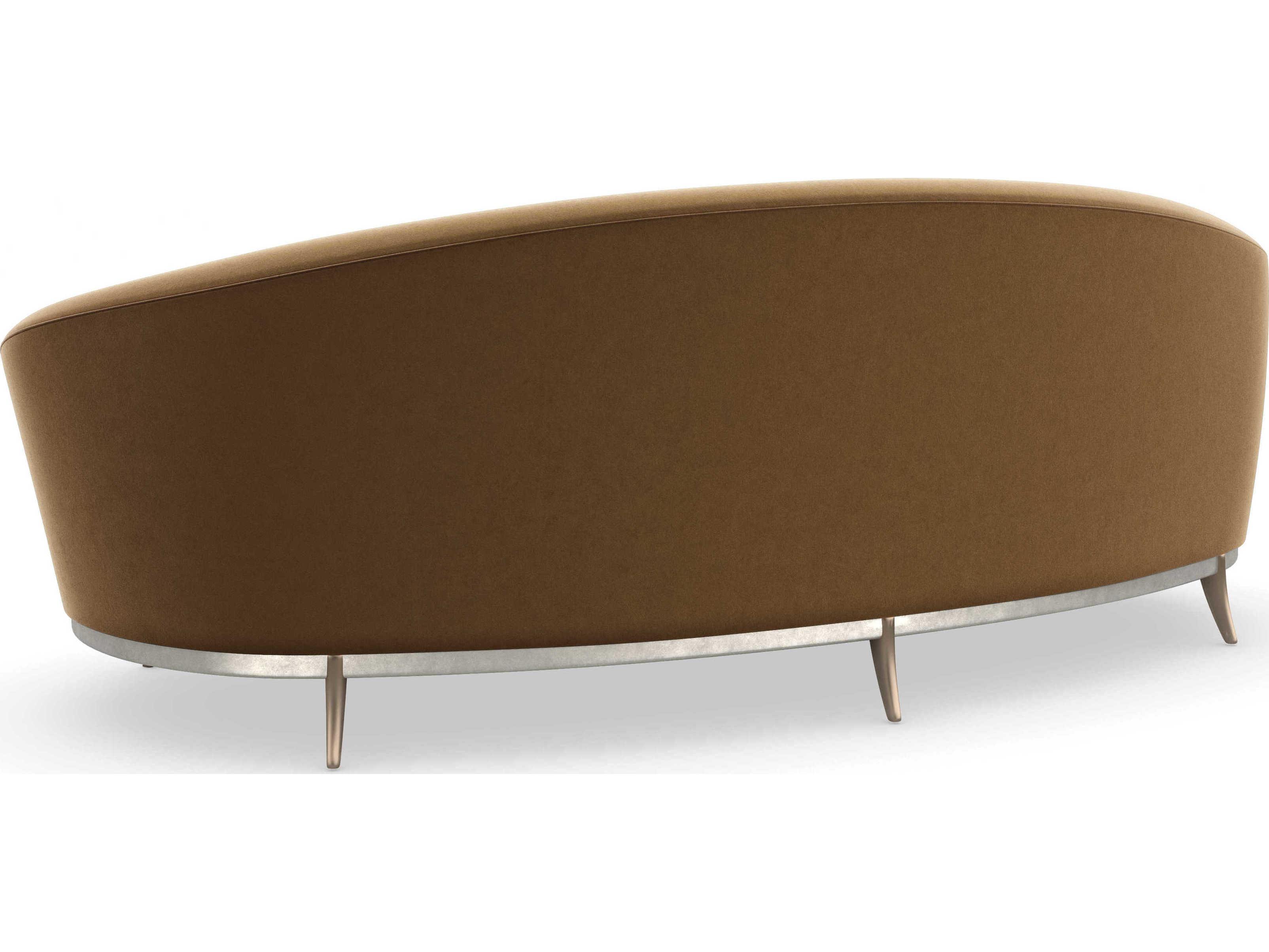 Caracole Signature Metropolitan Main Event Dusty Silver Bronze Plated Metal Brown Upholstered Sofa