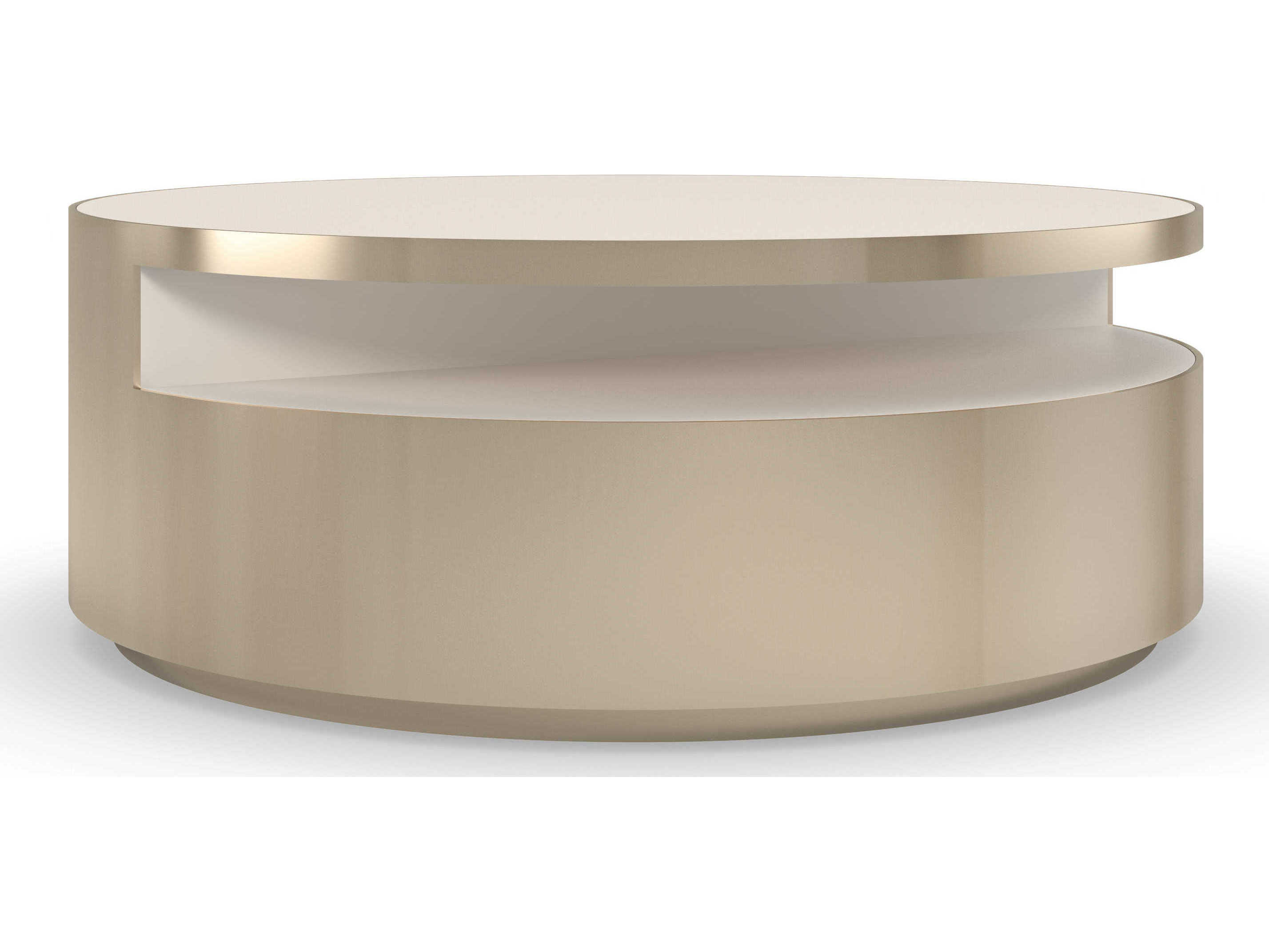 Caracole Signature Metropolitan Turn Style Round Stone Whisper Of Gold Coffee Table