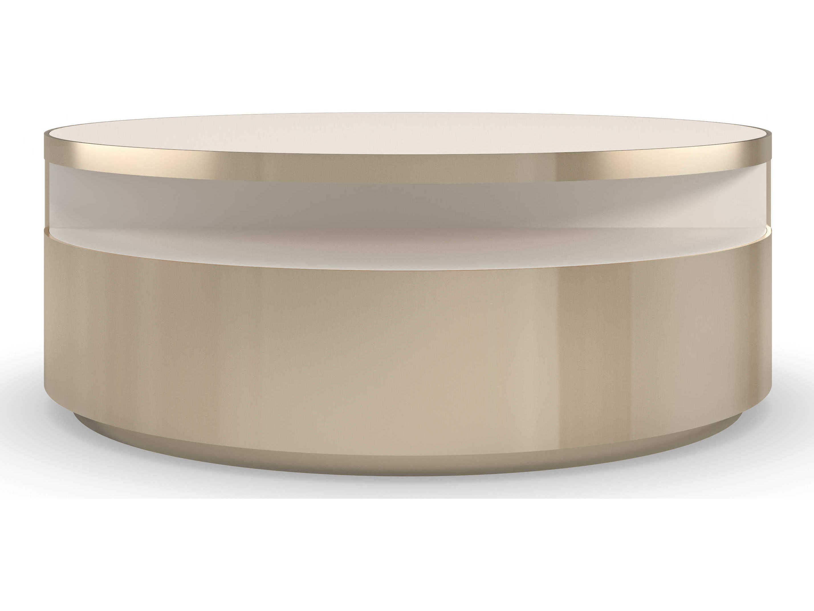Caracole Signature Metropolitan Turn Style Round Stone Whisper Of Gold Coffee Table