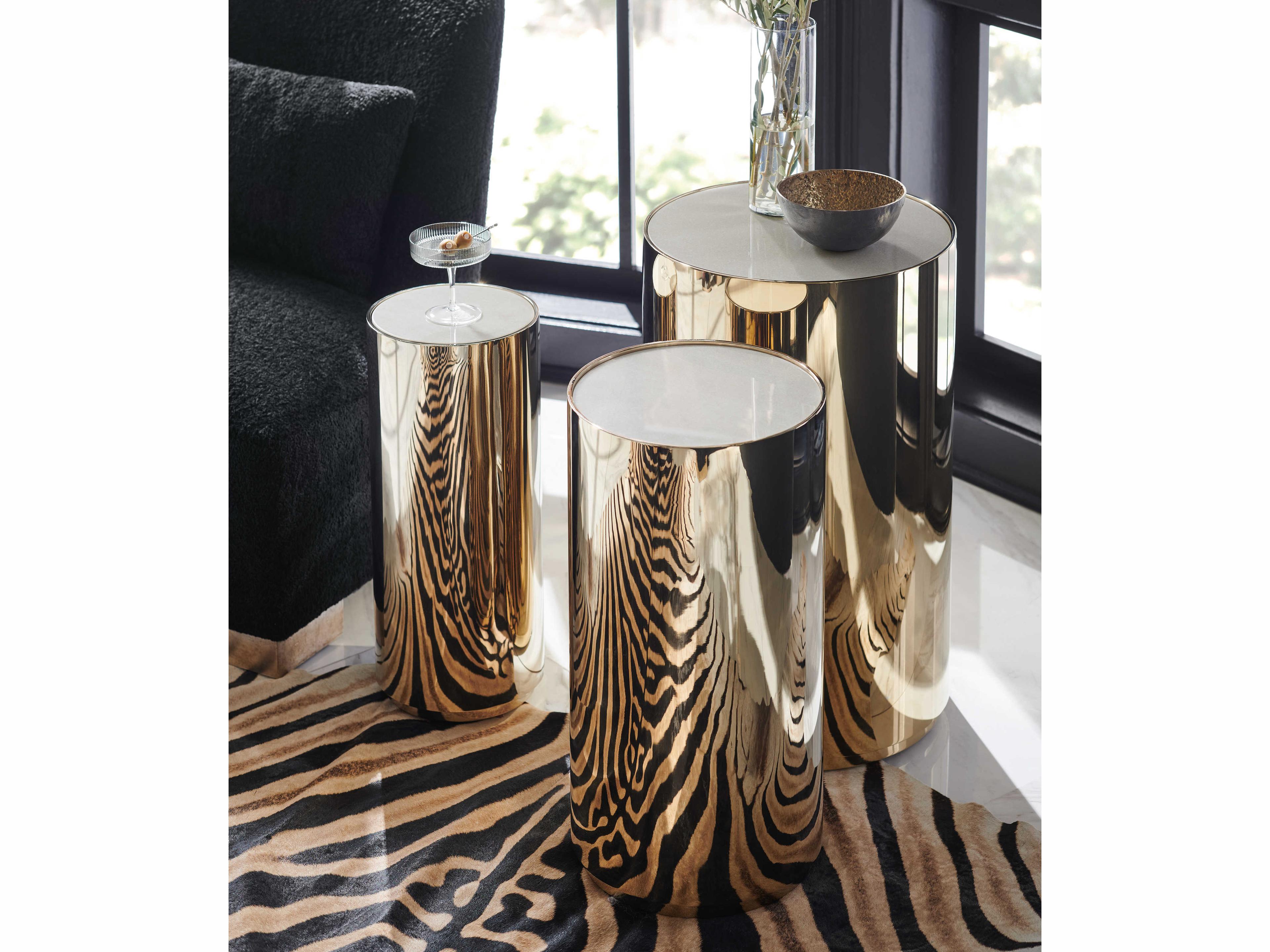 Caracole Signature Metropolitan Round About-Tall Round Stone Whisper Of Gold End Table