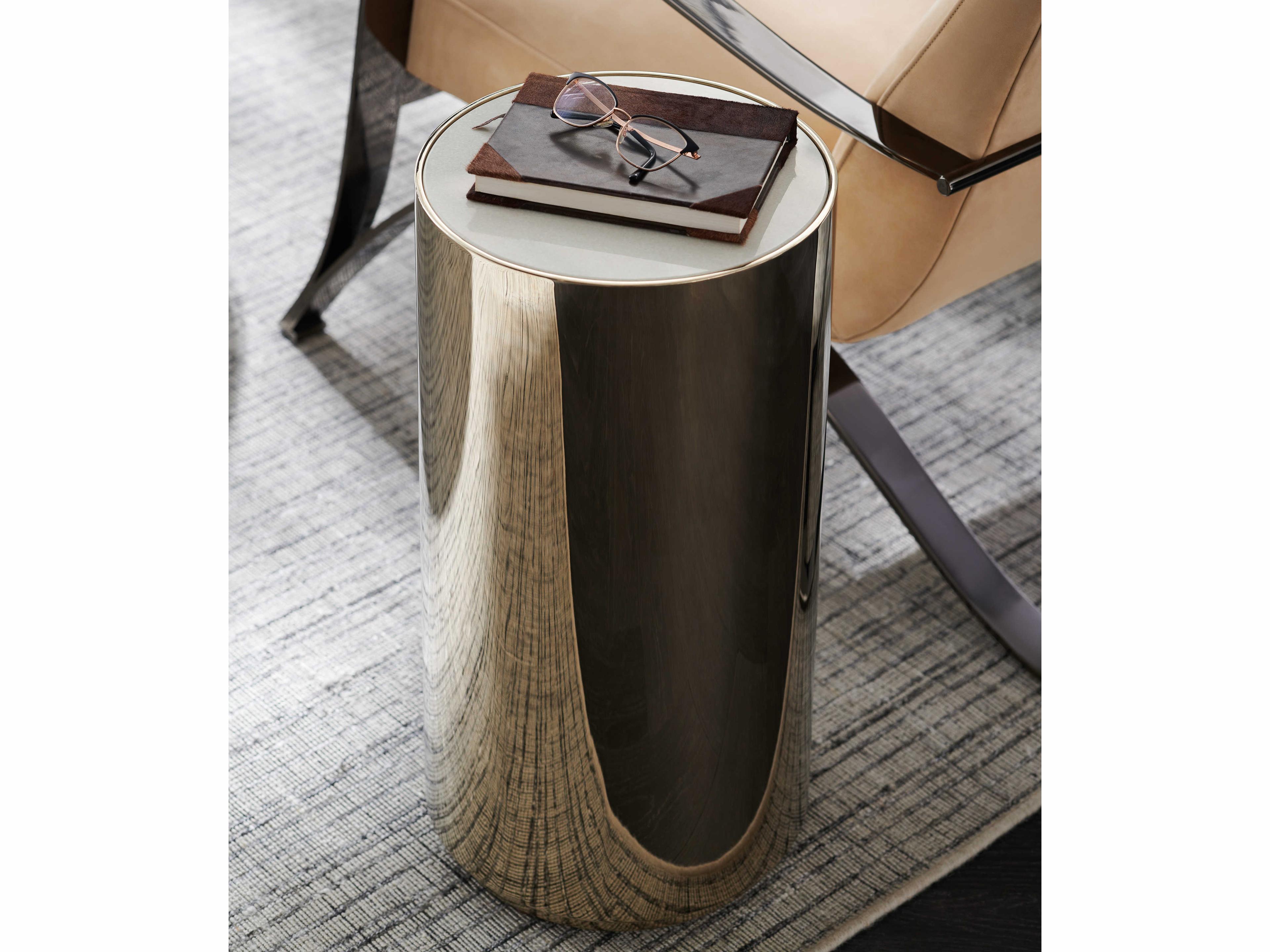 Caracole Signature Metropolitan Round About-Short 9" Round Stone Whisper Of Gold End Table