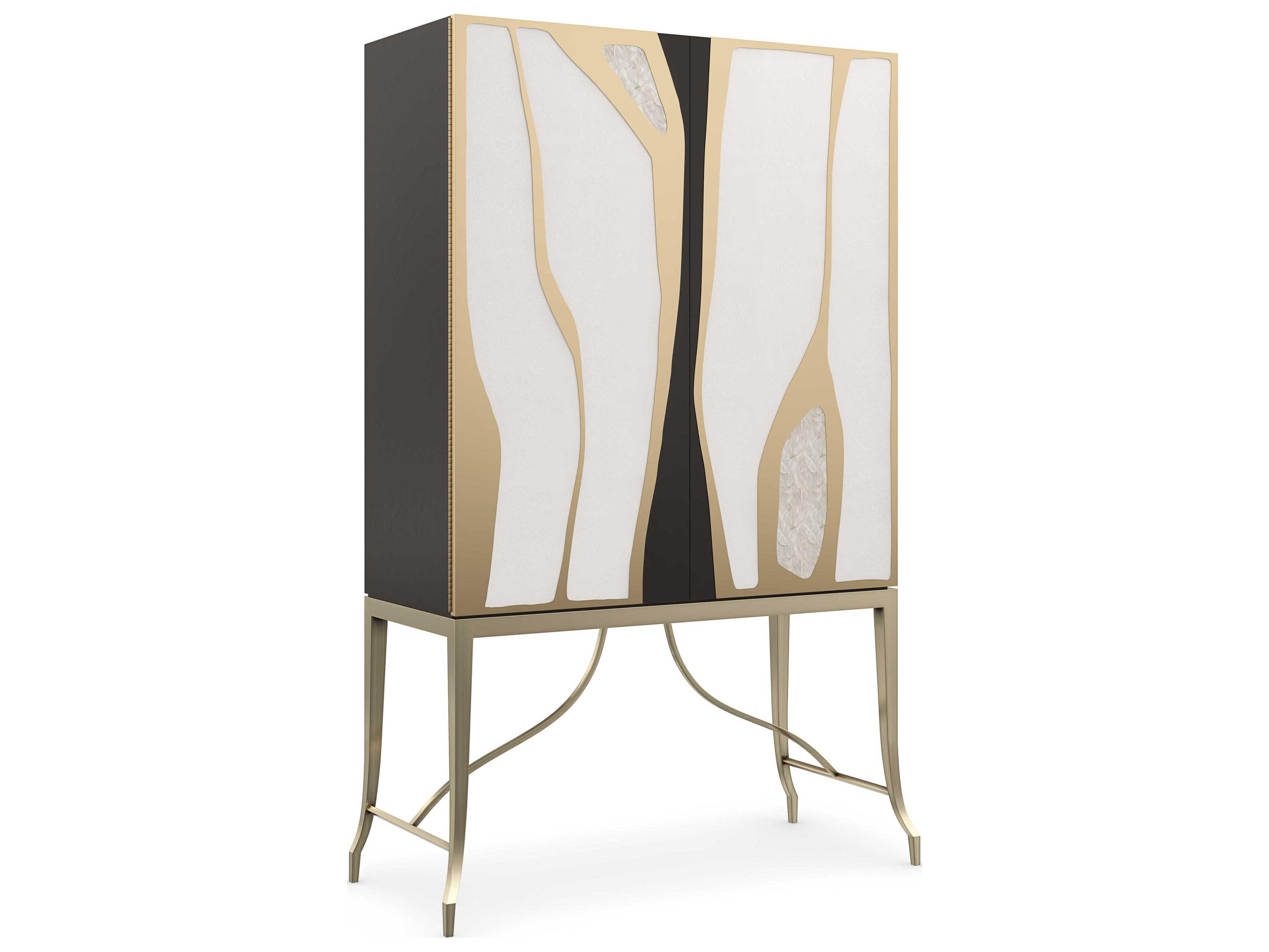 Caracole Signature Uptown Living Metropolitan Gold Birch Wood Bar Cabinet
