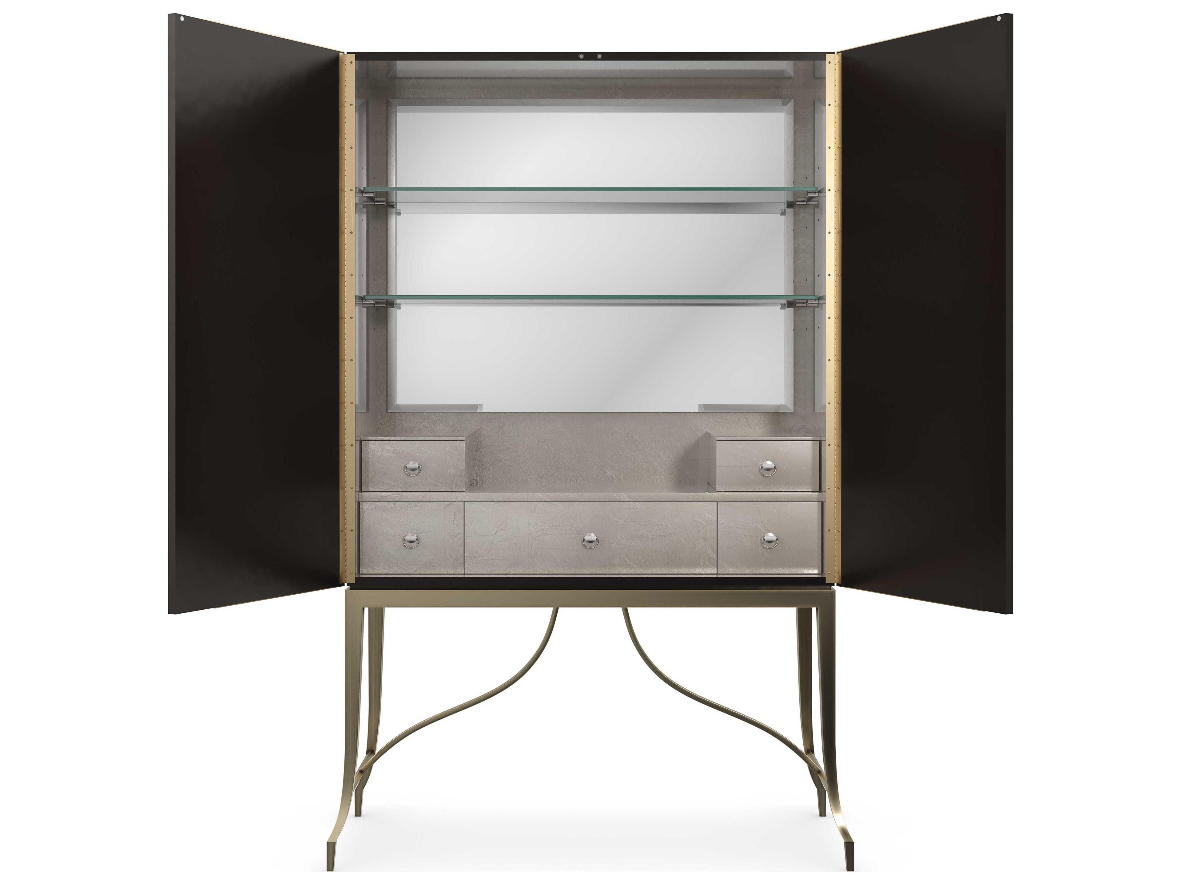 Caracole Signature Uptown Living Metropolitan Gold Birch Wood Bar Cabinet