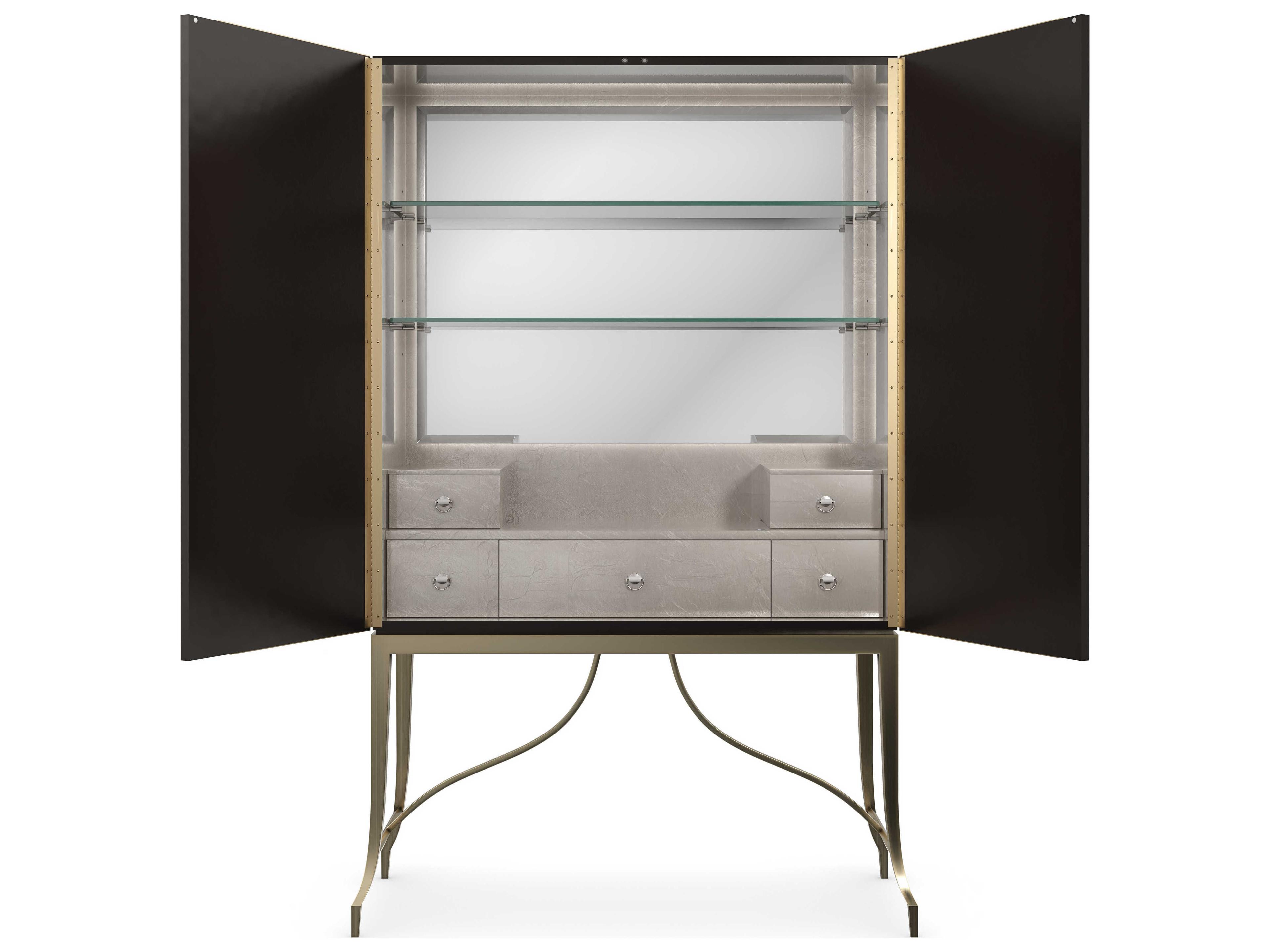 Caracole Signature Uptown Living Metropolitan Gold Birch Wood Bar Cabinet