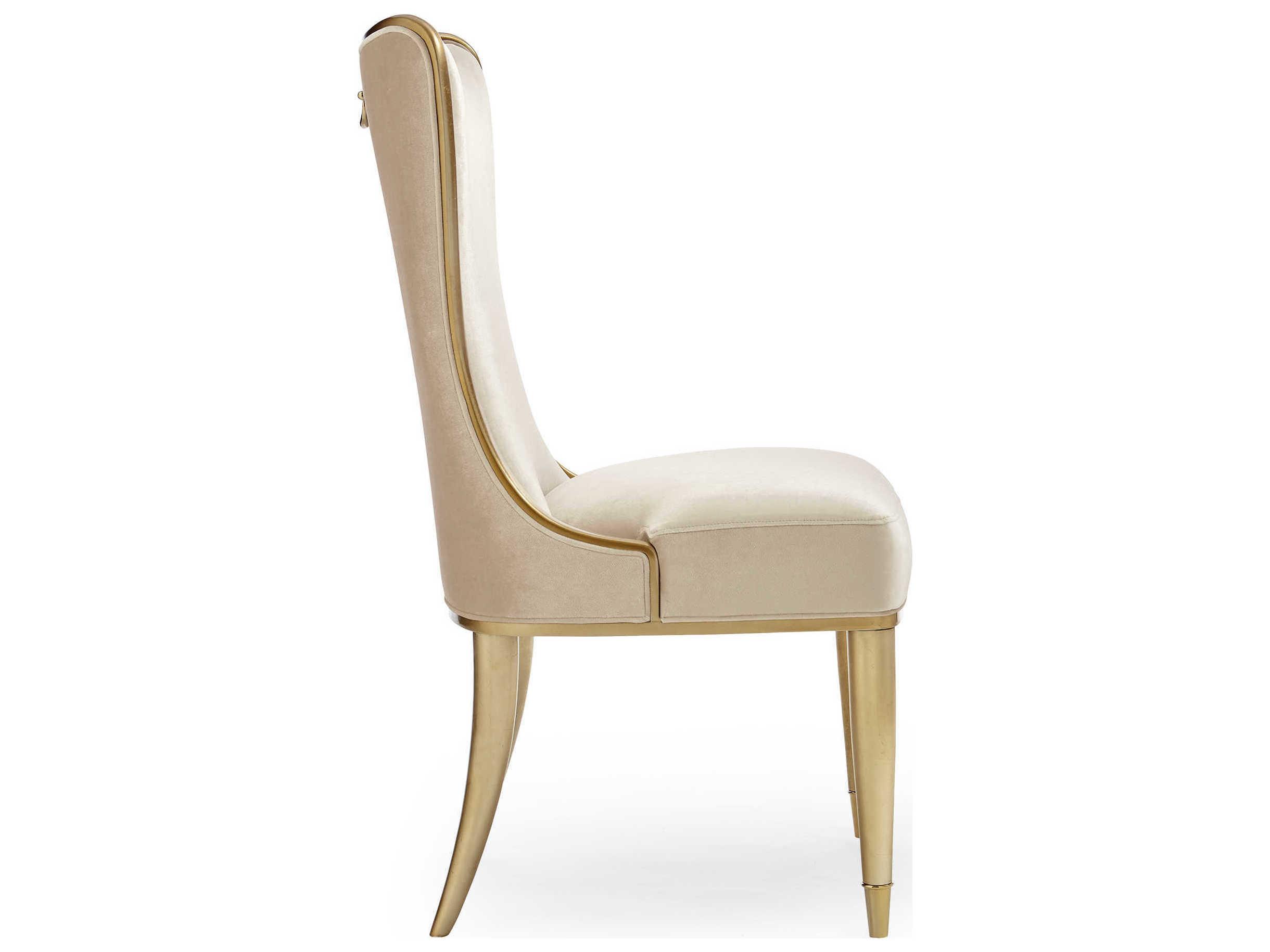 Caracole Signature Debut Sophisticates Birch Wood Beige Upholstered Side Dining Chair