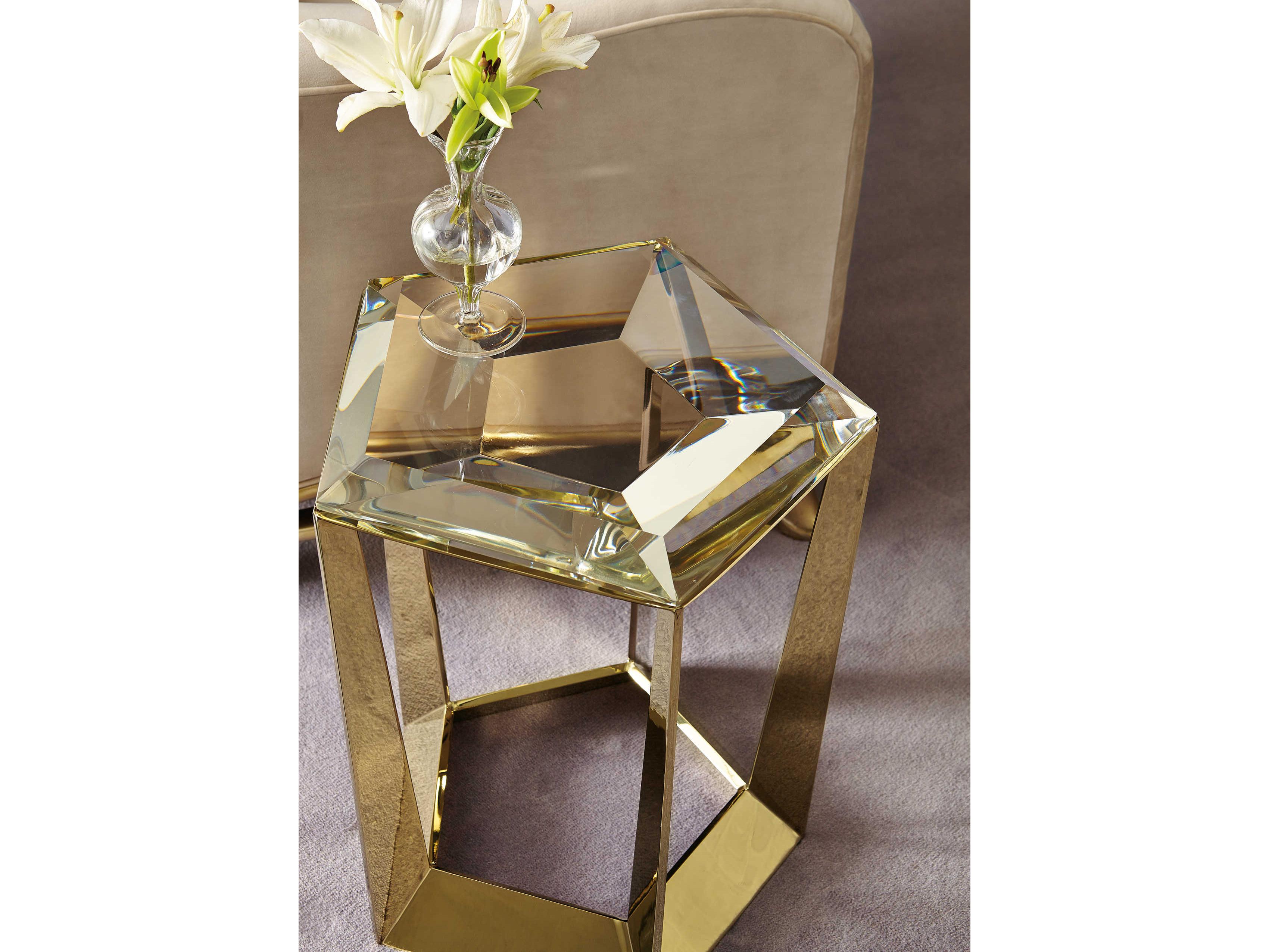 Caracole Signature Debut The Gem Hexagon Glass Majestic Gold End Table