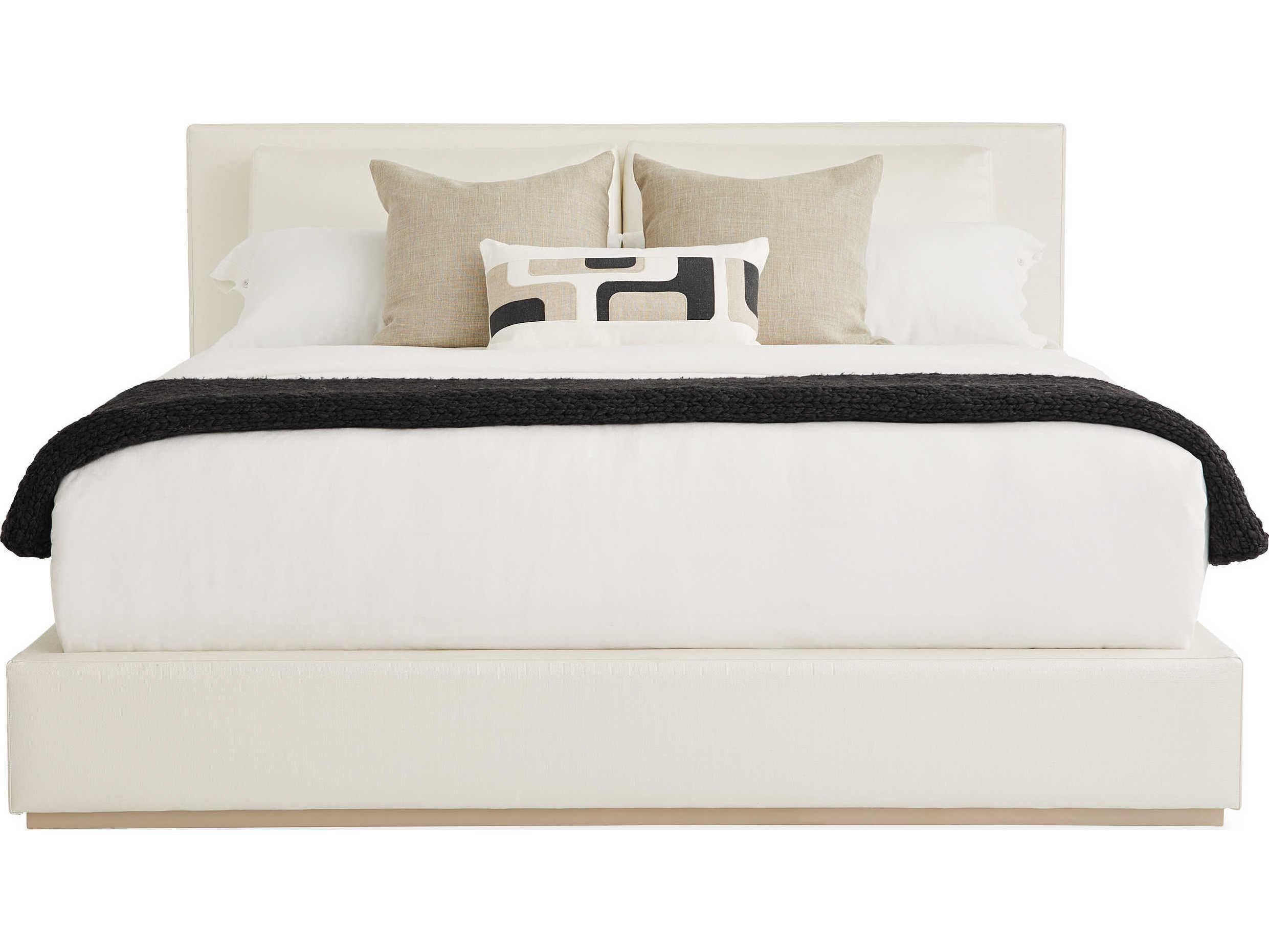 Caracole Signature Promethean The Boutique Pearl White Birch Wood Upholstered King Platform Bed