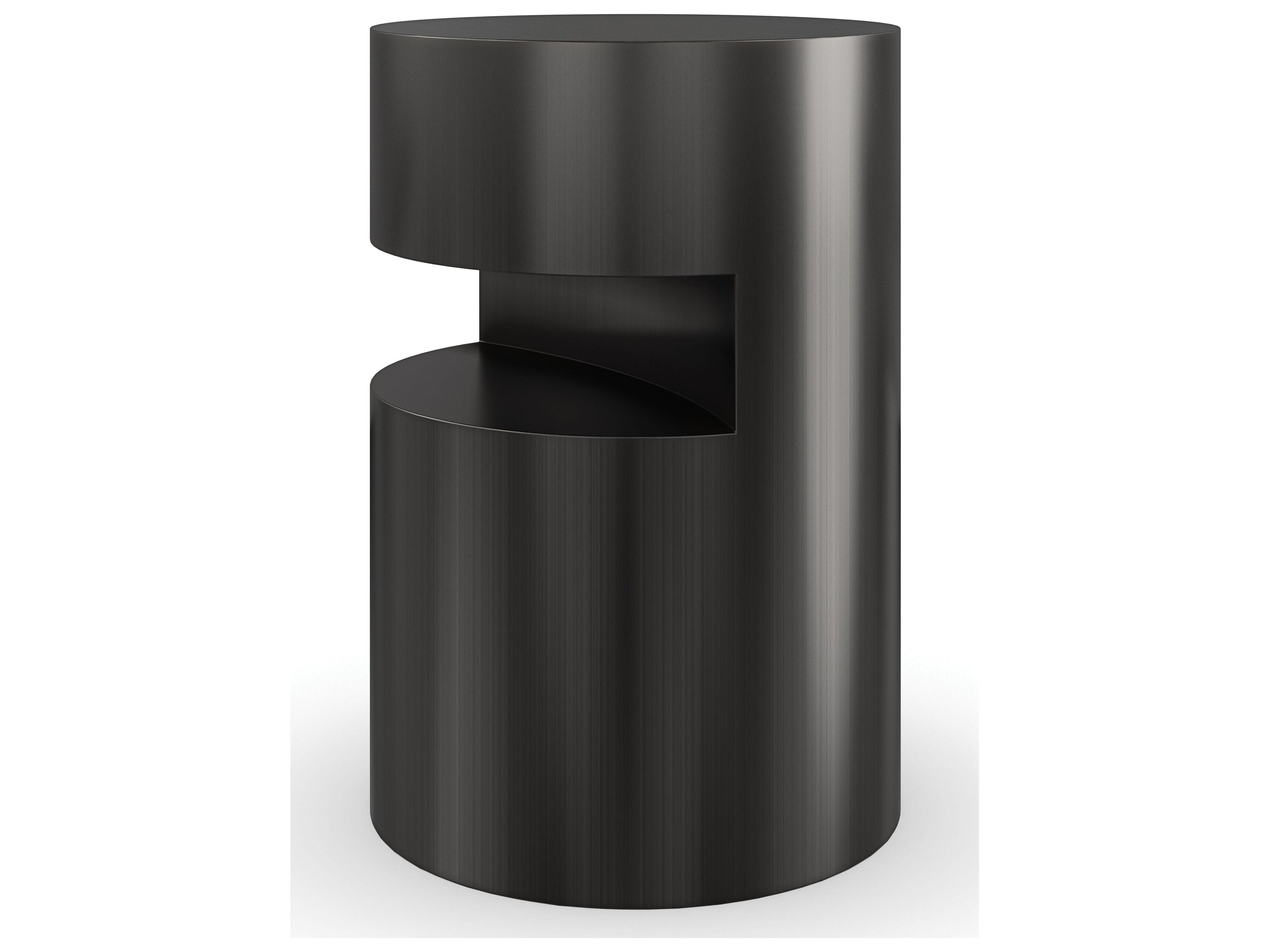 Caracole Signature Debut End Table 15" Round Metal Brushed Tungsten End Table