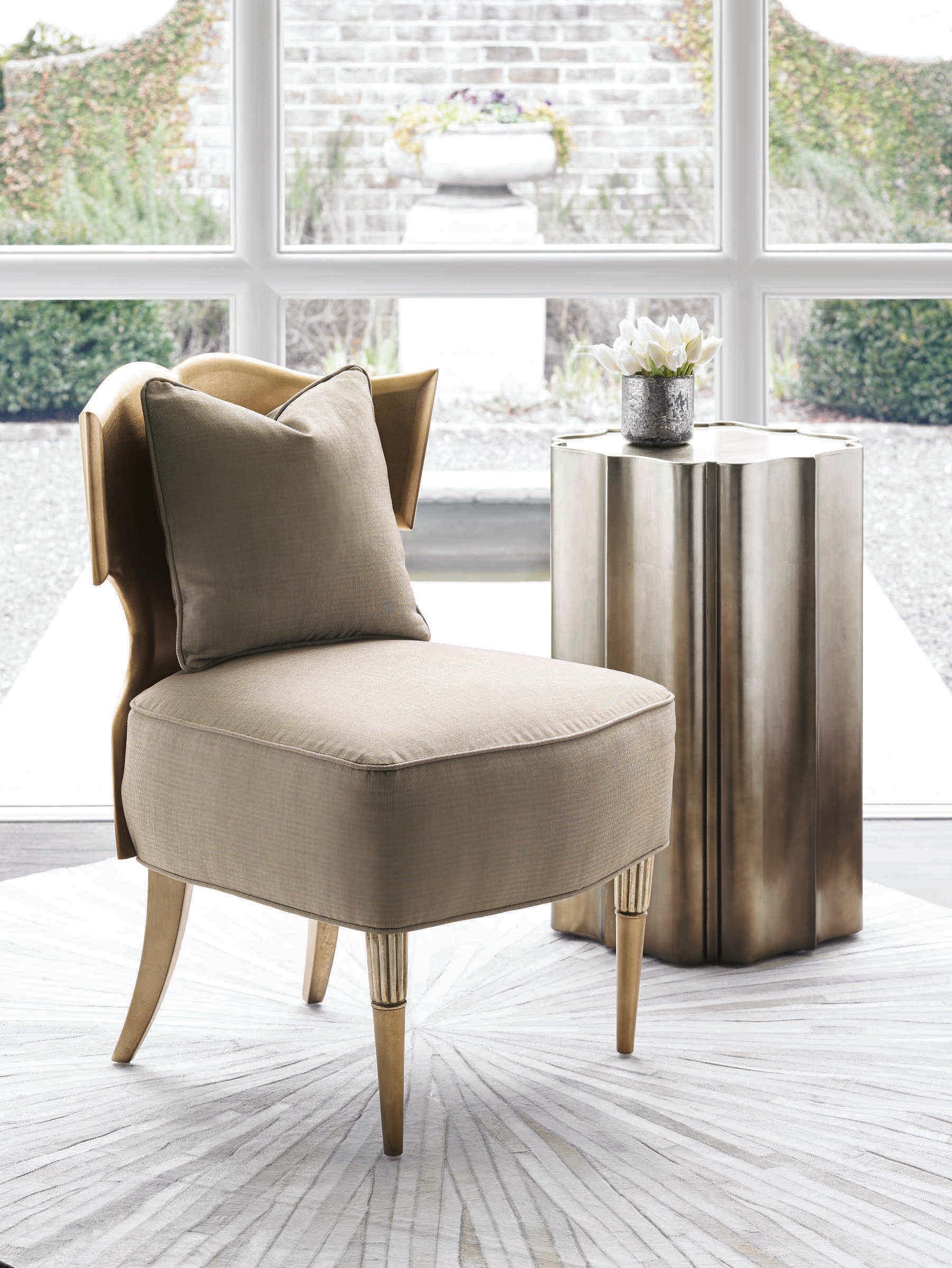 Caracole Classic Gold is Up Leaf Ombre Martini Round End Table