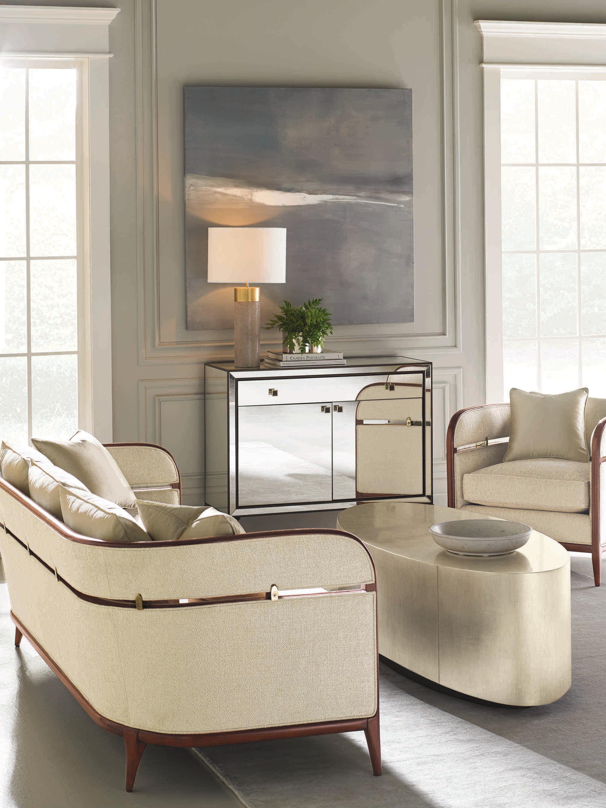 Caracole Classic Come Oval Here! Gold Silver Oval Wood Pompeii Charcoal Coffee Table