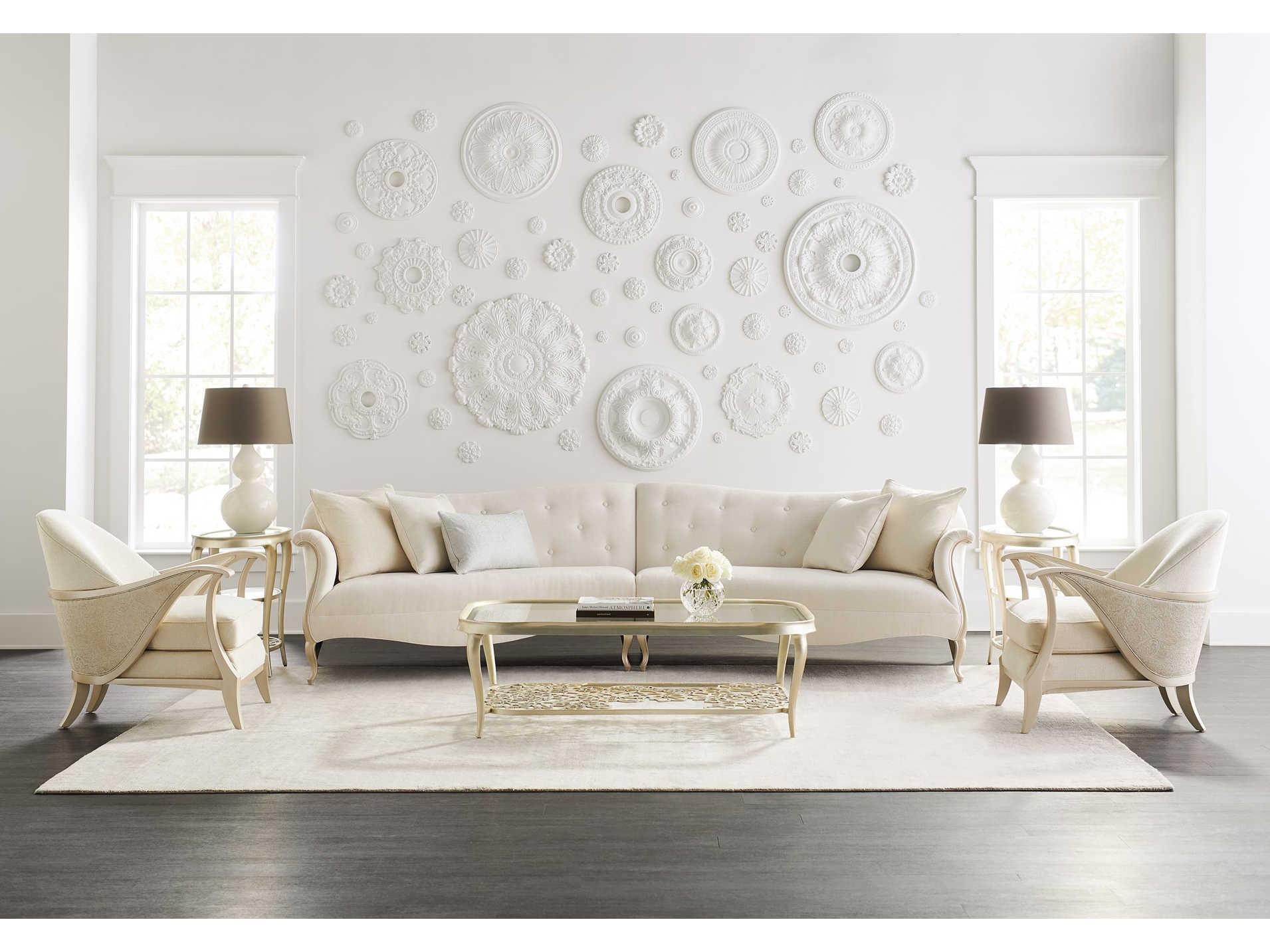 Caracole Classic Two to Tango Right Arm Facing Tufted Pearl White Upholstered Loveseat