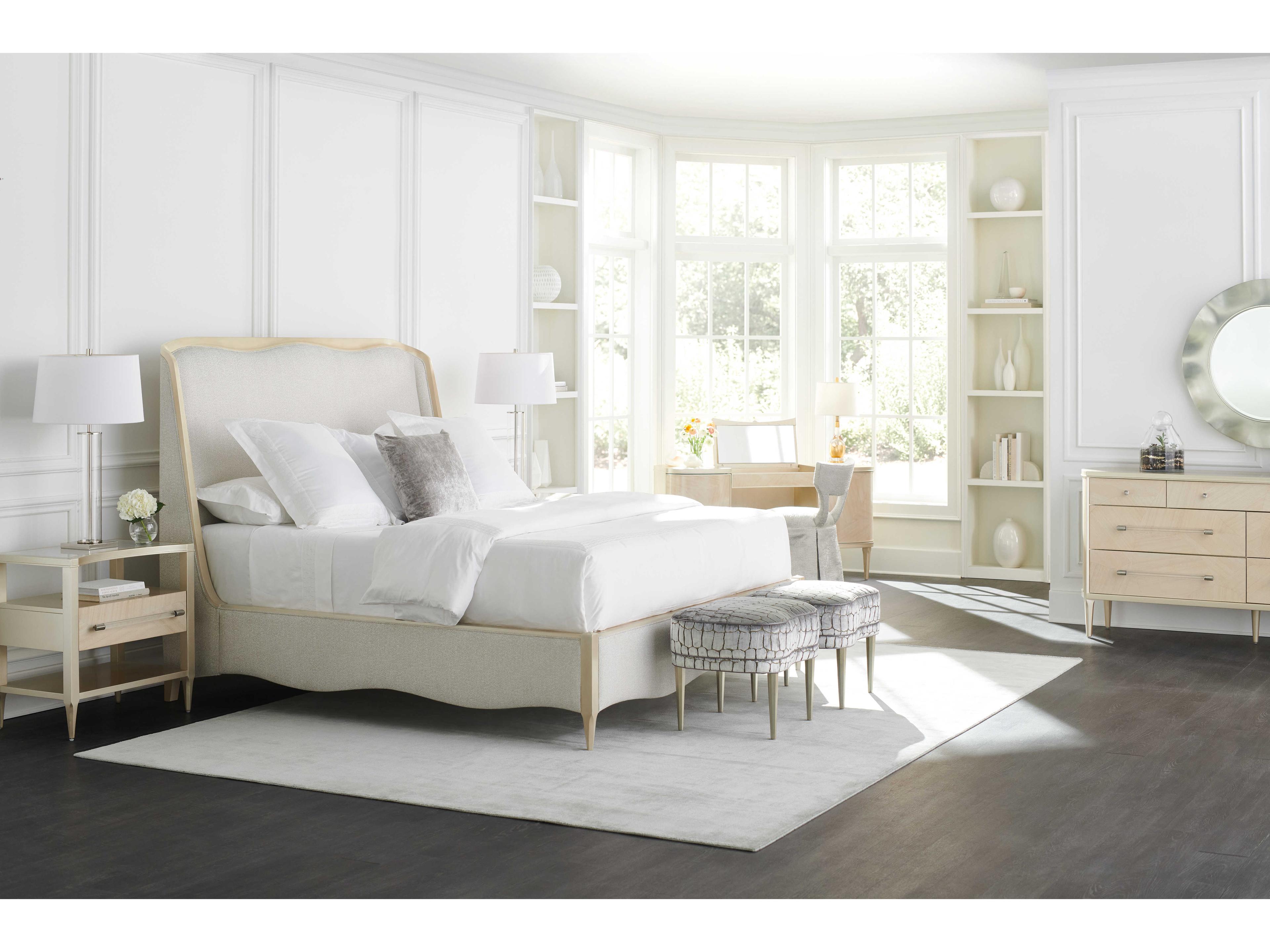 Caracole Classic Multiple Choice Soft Silver Leaf Upholstered Accent Stool