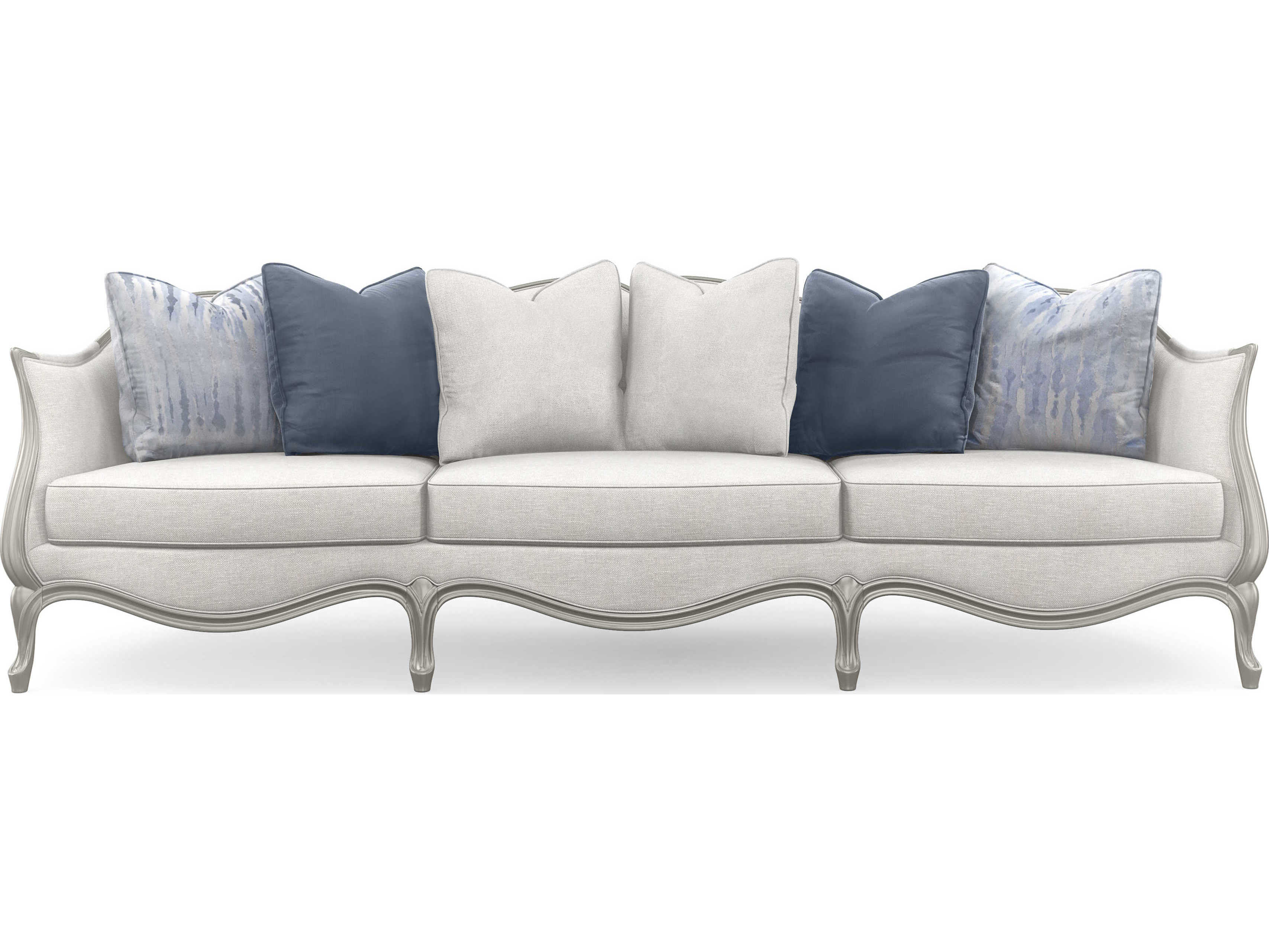 Caracole Classic Special Invitation Soft Silver Paint White Upholstered Sofa