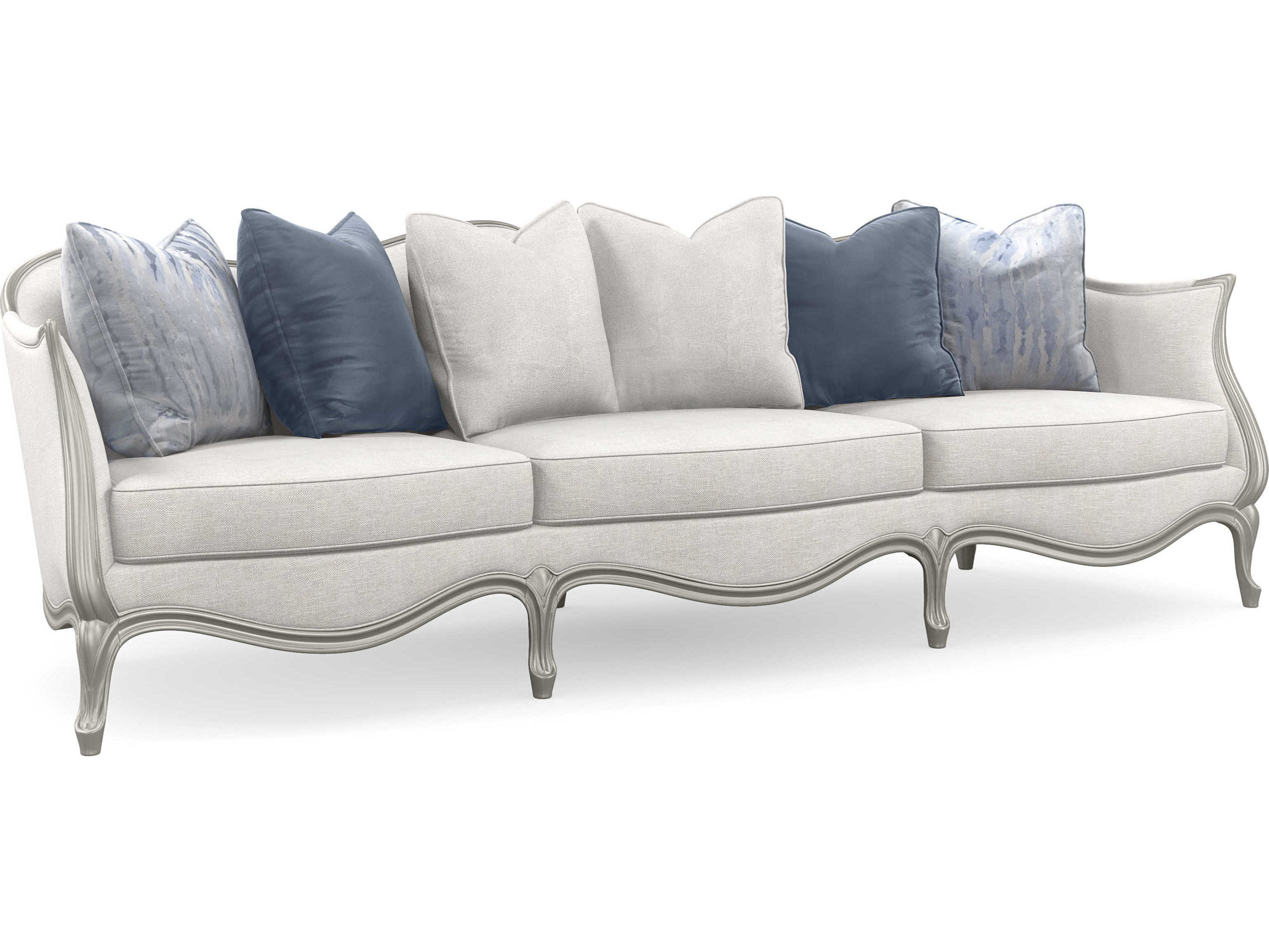 Caracole Classic Special Invitation Soft Silver Paint White Upholstered Sofa
