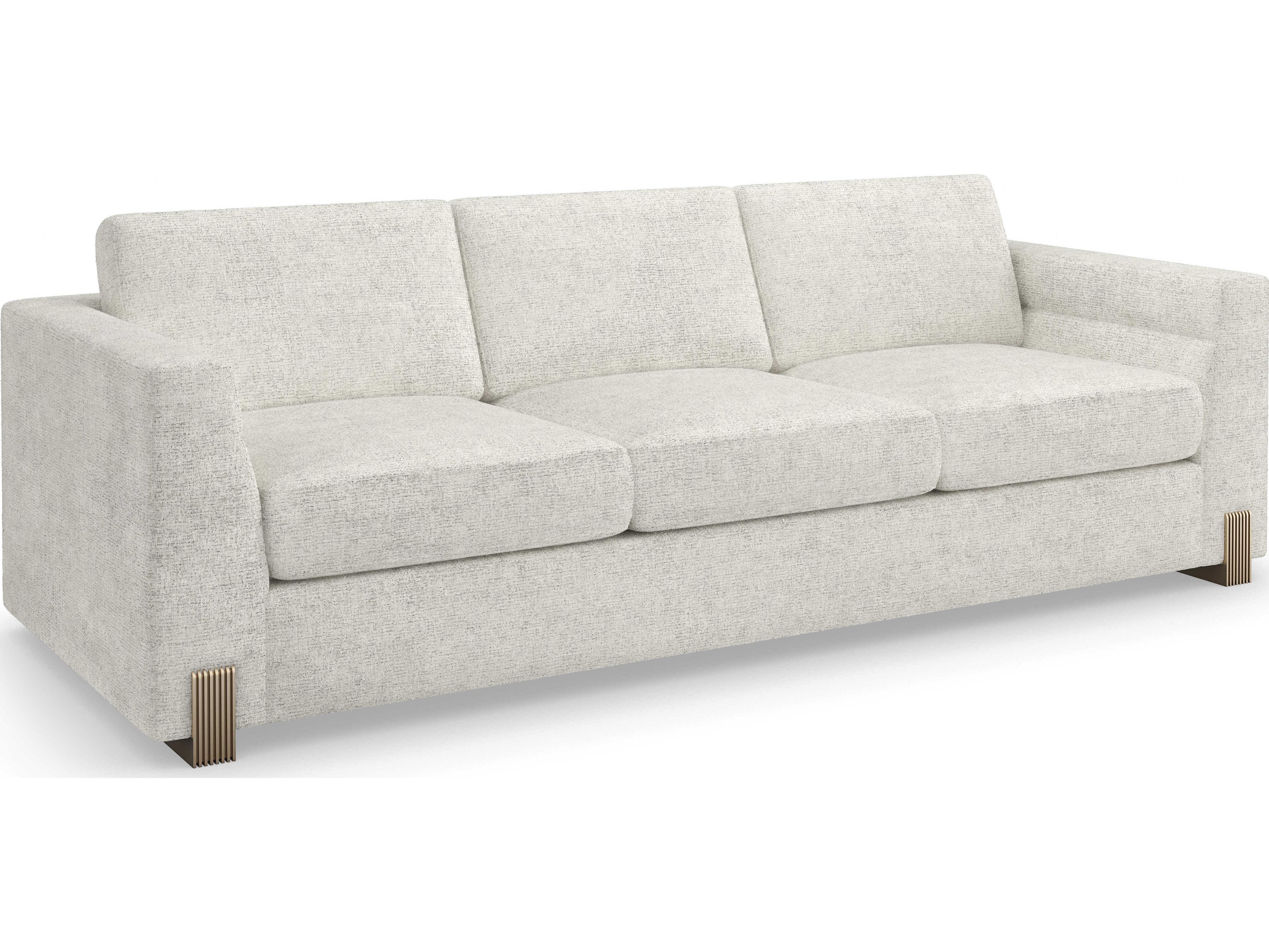 Caracole Upholstery Counter Balance Champagne Gold Gray Upholstered Sofa