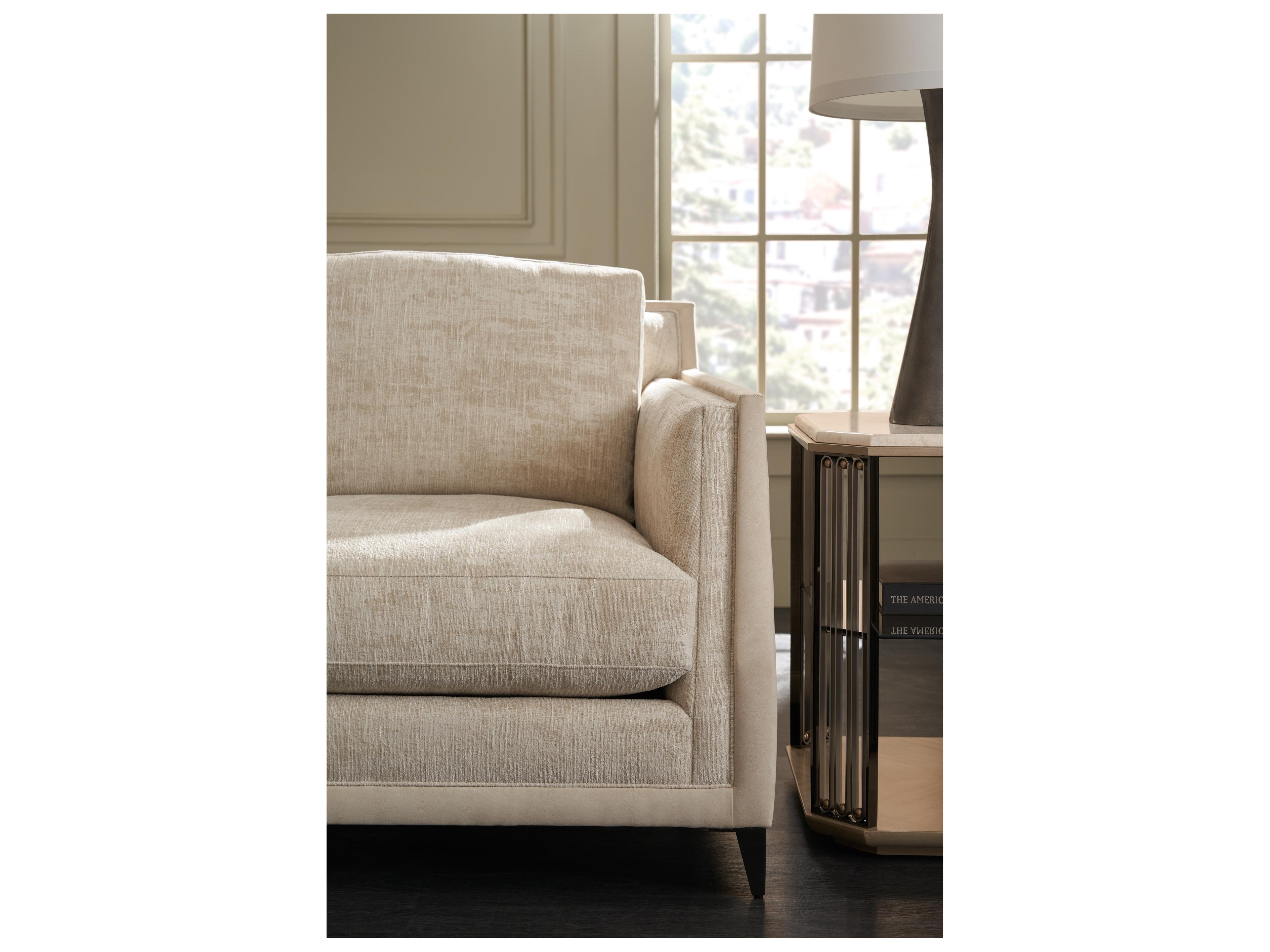 Caracole Brushed Deep Bronze Beige Upholstered Sofa