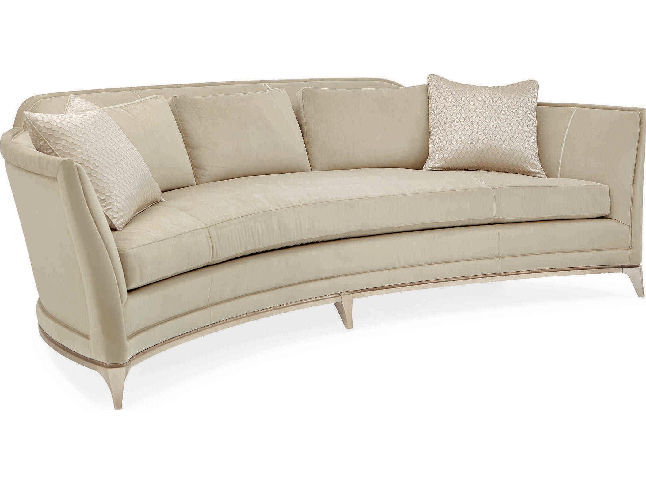 Caracole Upholstery Bend the Rules Curved Beige Upholstered Sofa with Silver Leaf Frame