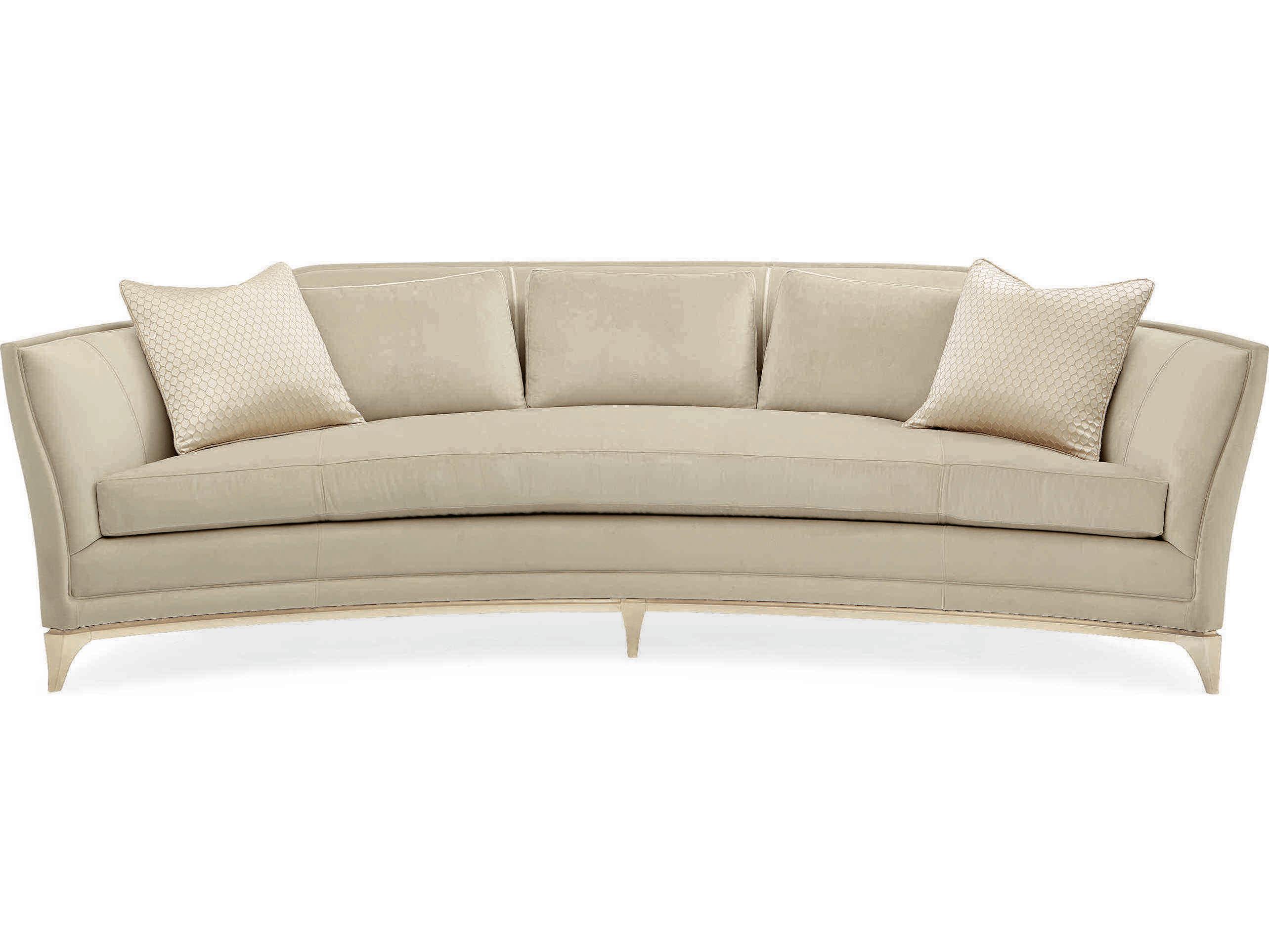 Caracole Upholstery Bend the Rules Curved Beige Upholstered Sofa with Silver Leaf Frame
