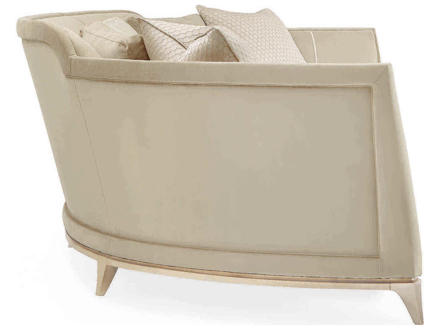 Caracole Upholstery Bend the Rules Curved Beige Upholstered Sofa with Silver Leaf Frame