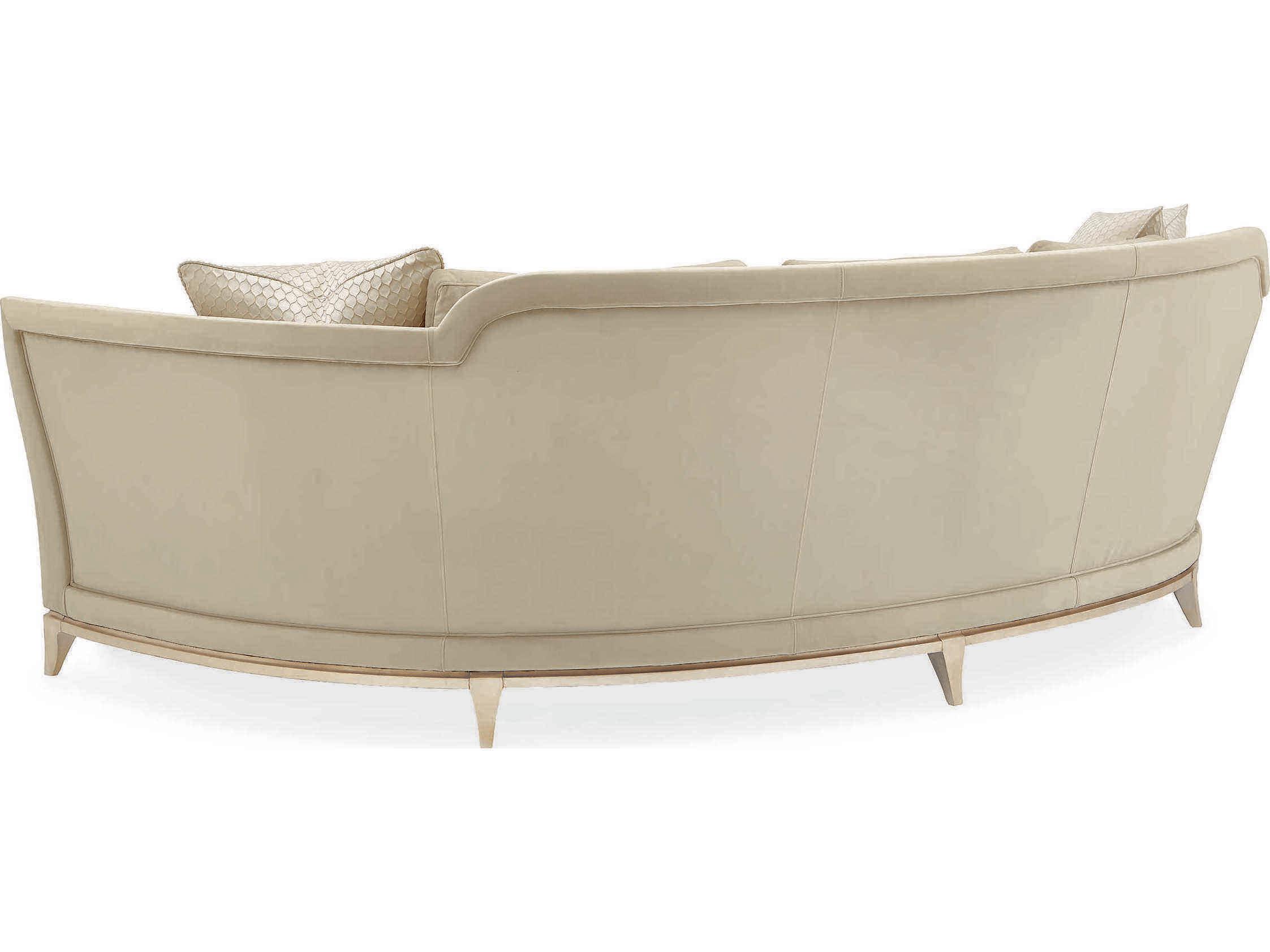Caracole Upholstery Bend the Rules Curved Beige Upholstered Sofa with Silver Leaf Frame