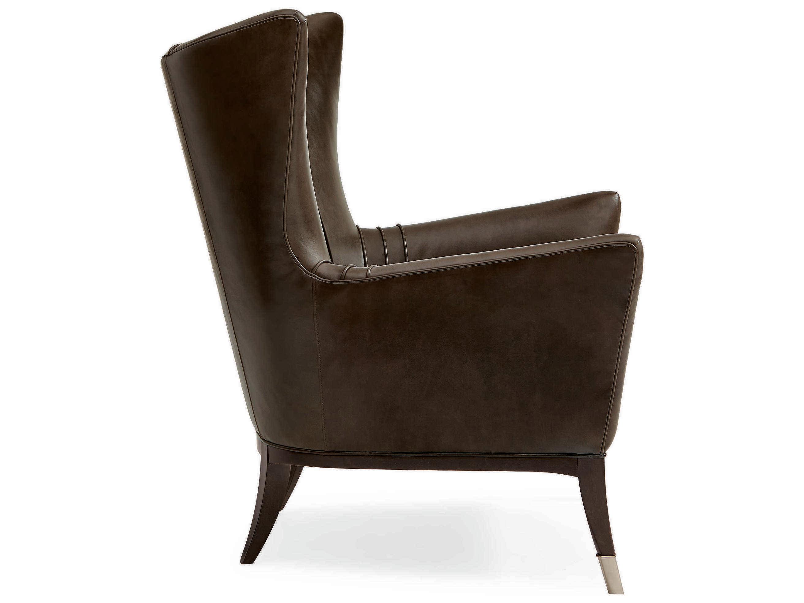 Caracole Upholstery So Welt Done Wingback Black Leather Accent Chair with Metal Ferrules