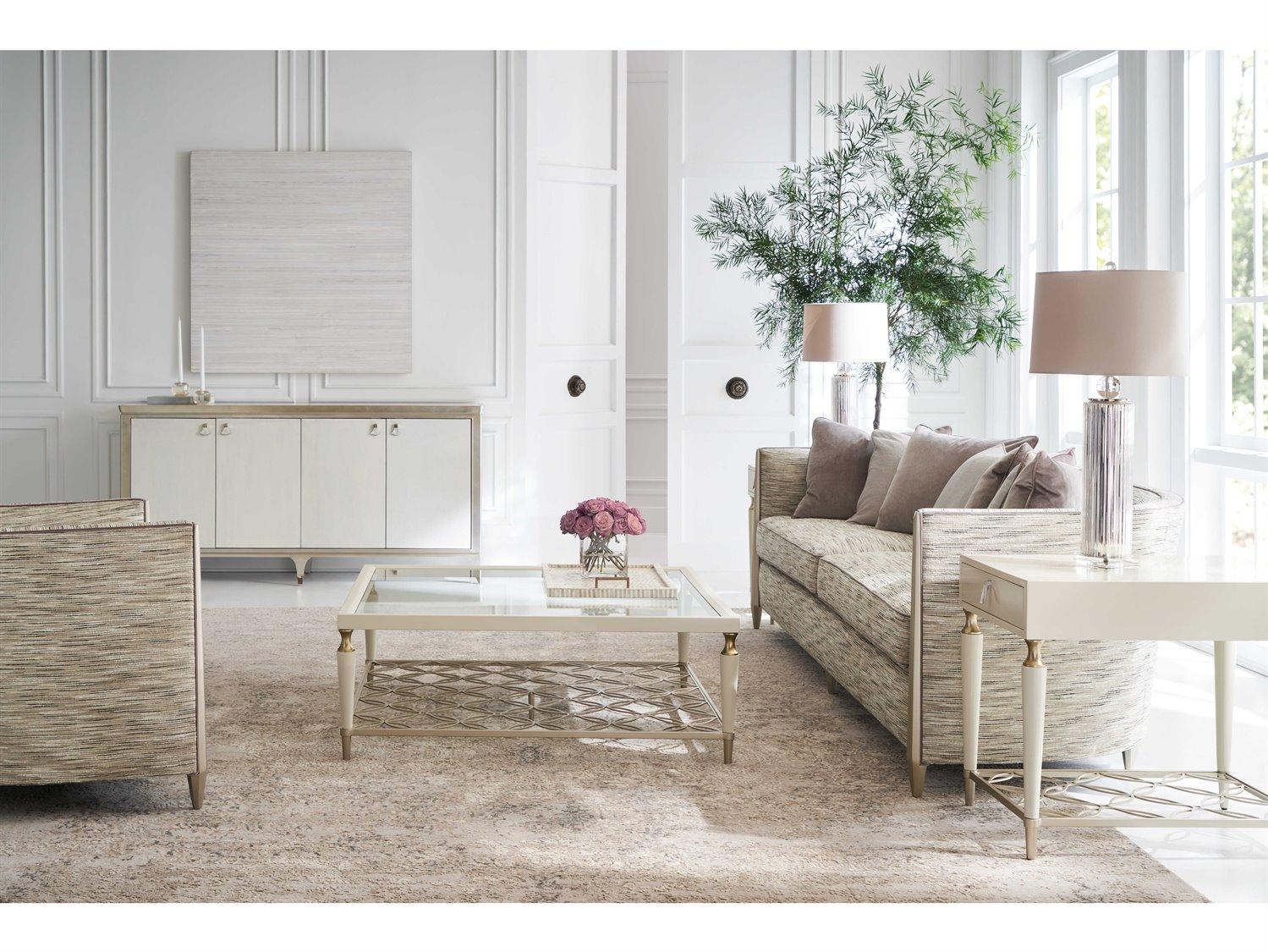 Caracole Upholstery Piping Hot Soft Silver Paint Gray Upholstered Sofa