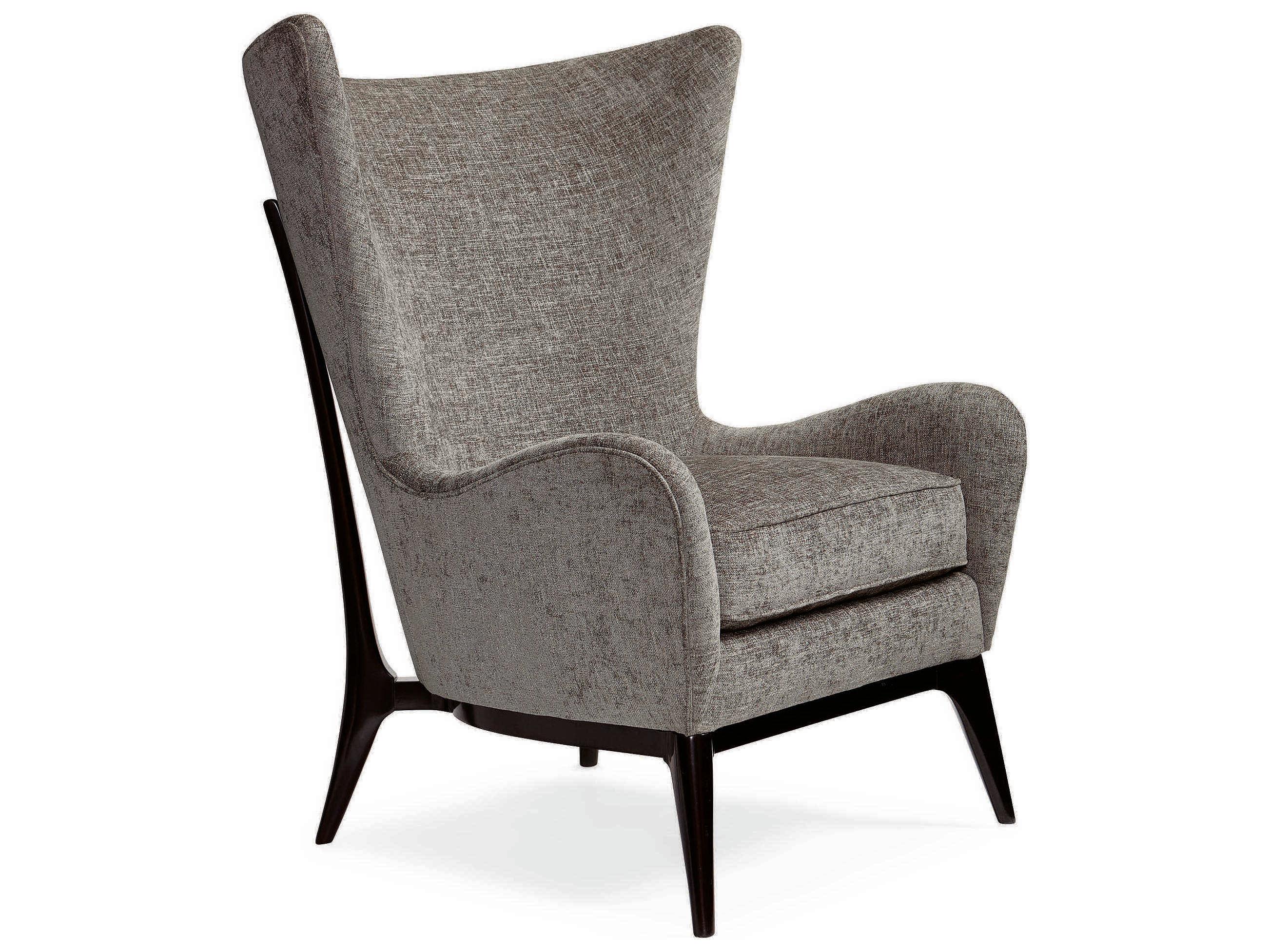 Caracole Upholstery Whats New Pussycat? Mid Century Wingback Gray Fabric Accent Chair