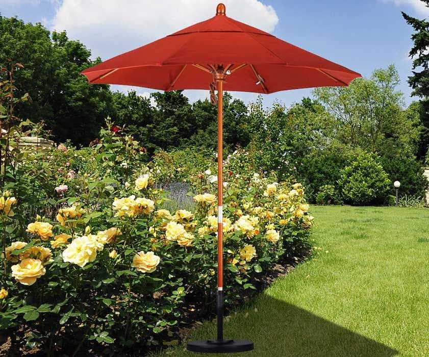 California Patio Umbrella Quick Ship Grove Series 7.5 Foot Octagon Market Wood Patio Umbrella with Push Lift System