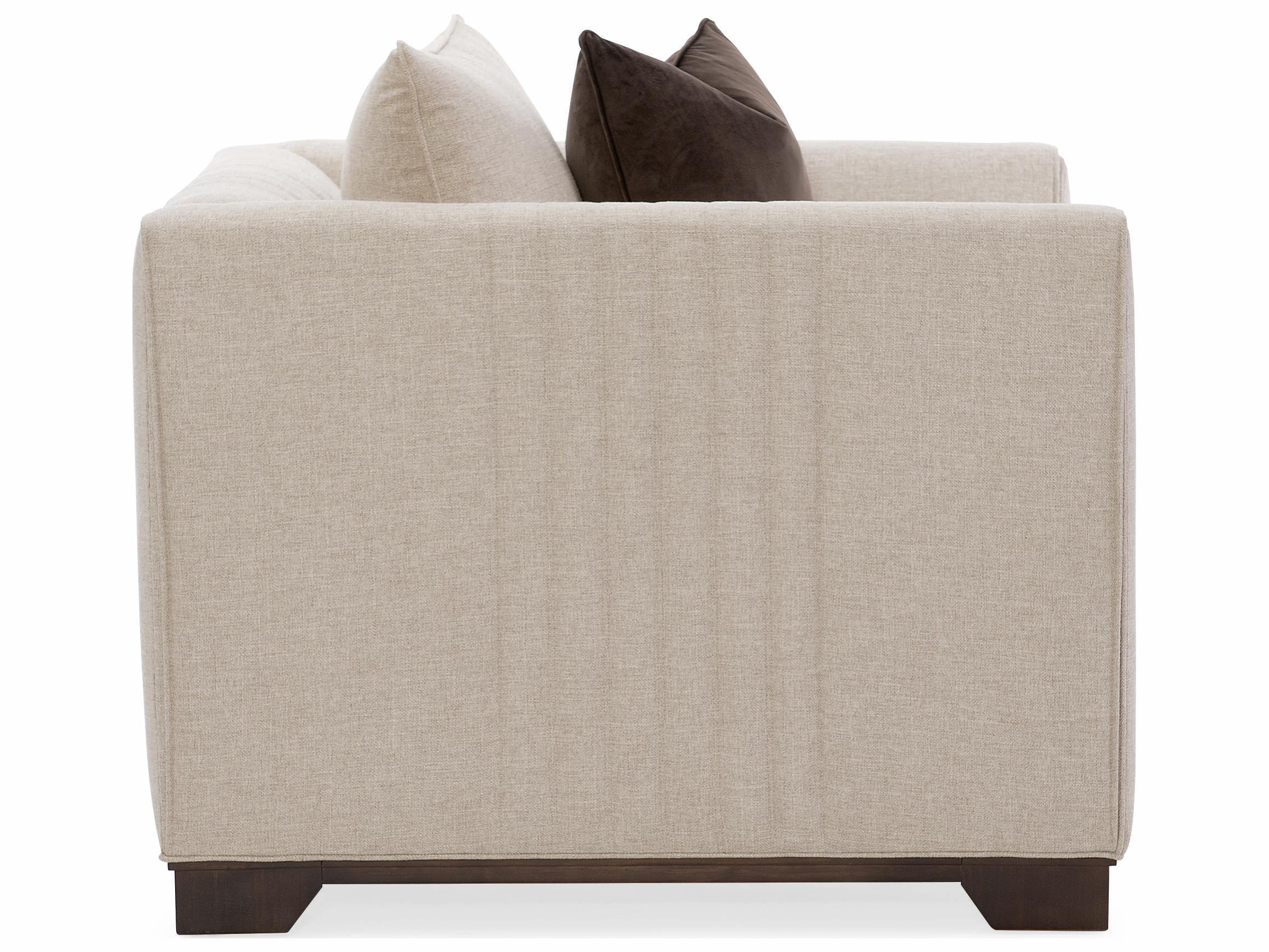 Caracole Streamline Moderne Plinthe Base Beige Fabric Club Chair