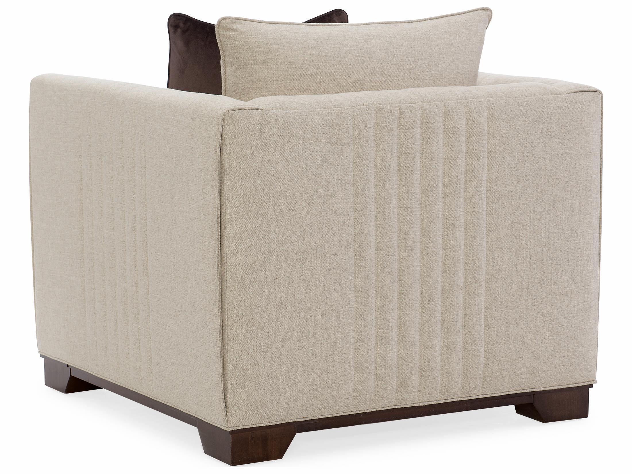 Caracole Streamline Moderne Plinthe Base Beige Fabric Club Chair