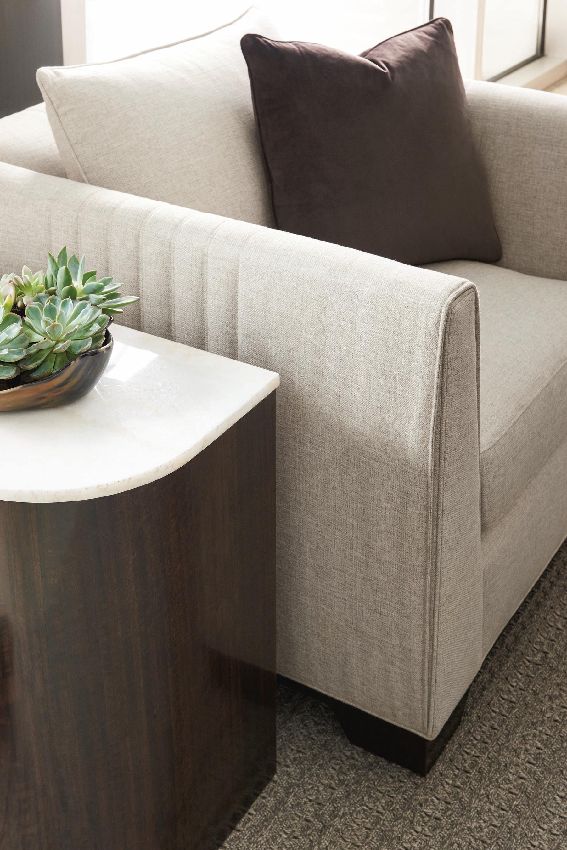 Caracole Streamline Moderne Plinthe Base Beige Fabric Club Chair