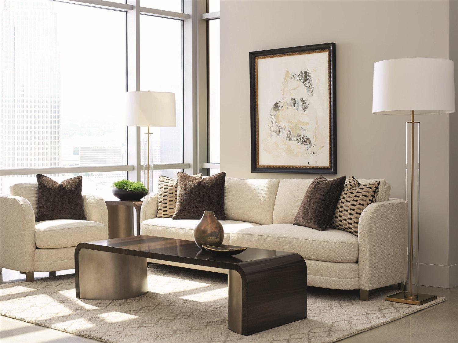 Caracole Streamline Waterfall Rectangular Wood Aged Bourbon With Smoked Brass Coffee Table