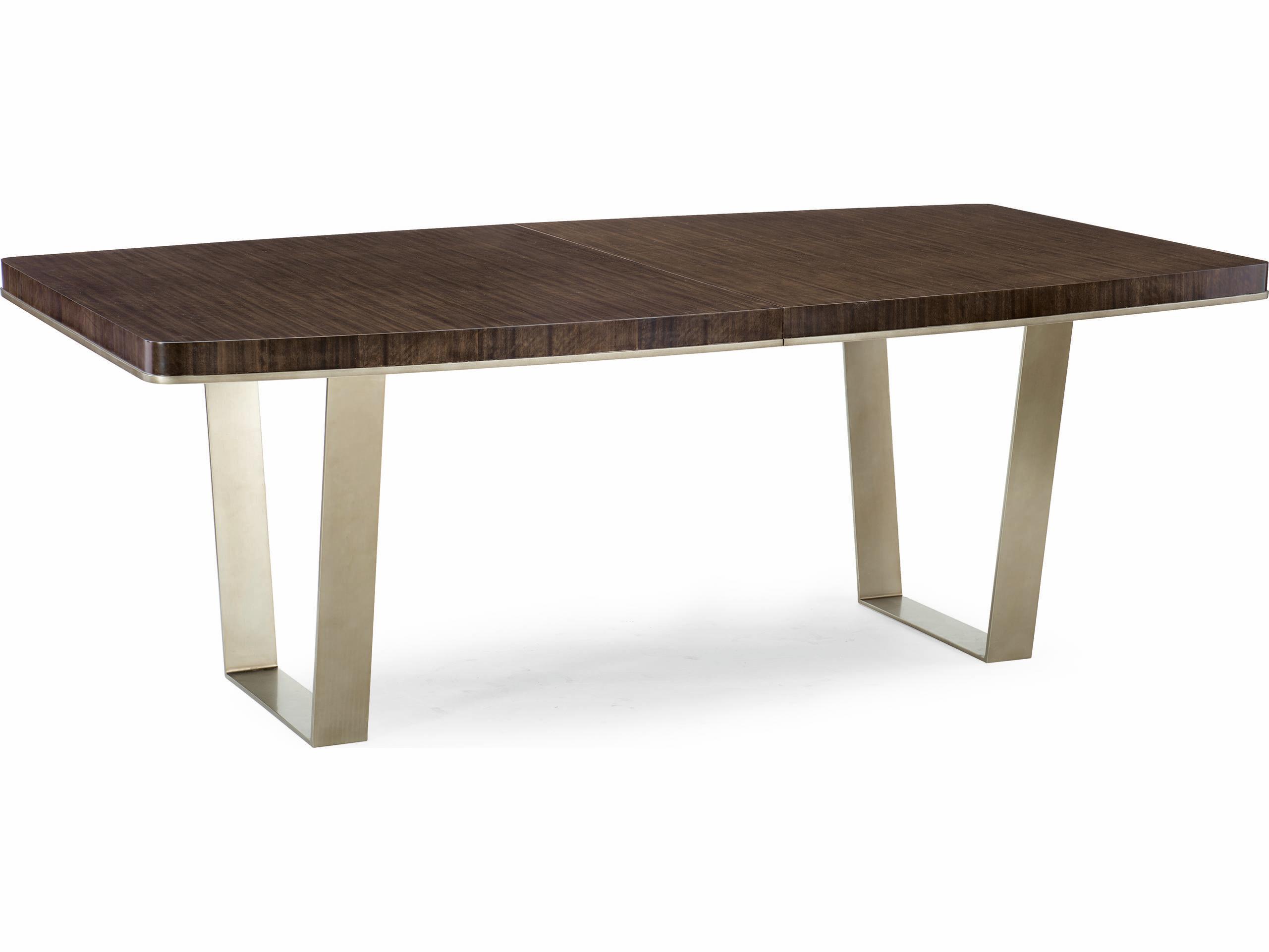 Caracole Streamline Expandable Industrial Extendable Rectangular Wood Aged Bourbon With Smoked Brass Dining Table