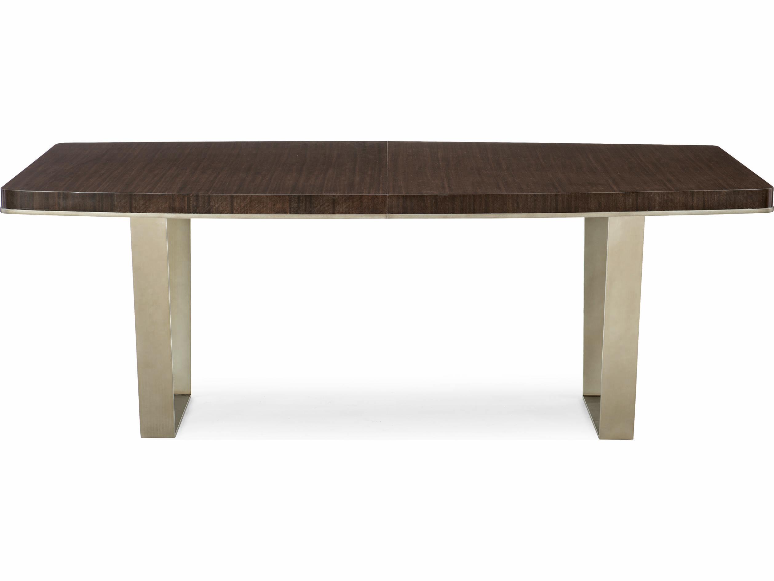 Caracole Streamline Expandable Industrial Extendable Rectangular Wood Aged Bourbon With Smoked Brass Dining Table