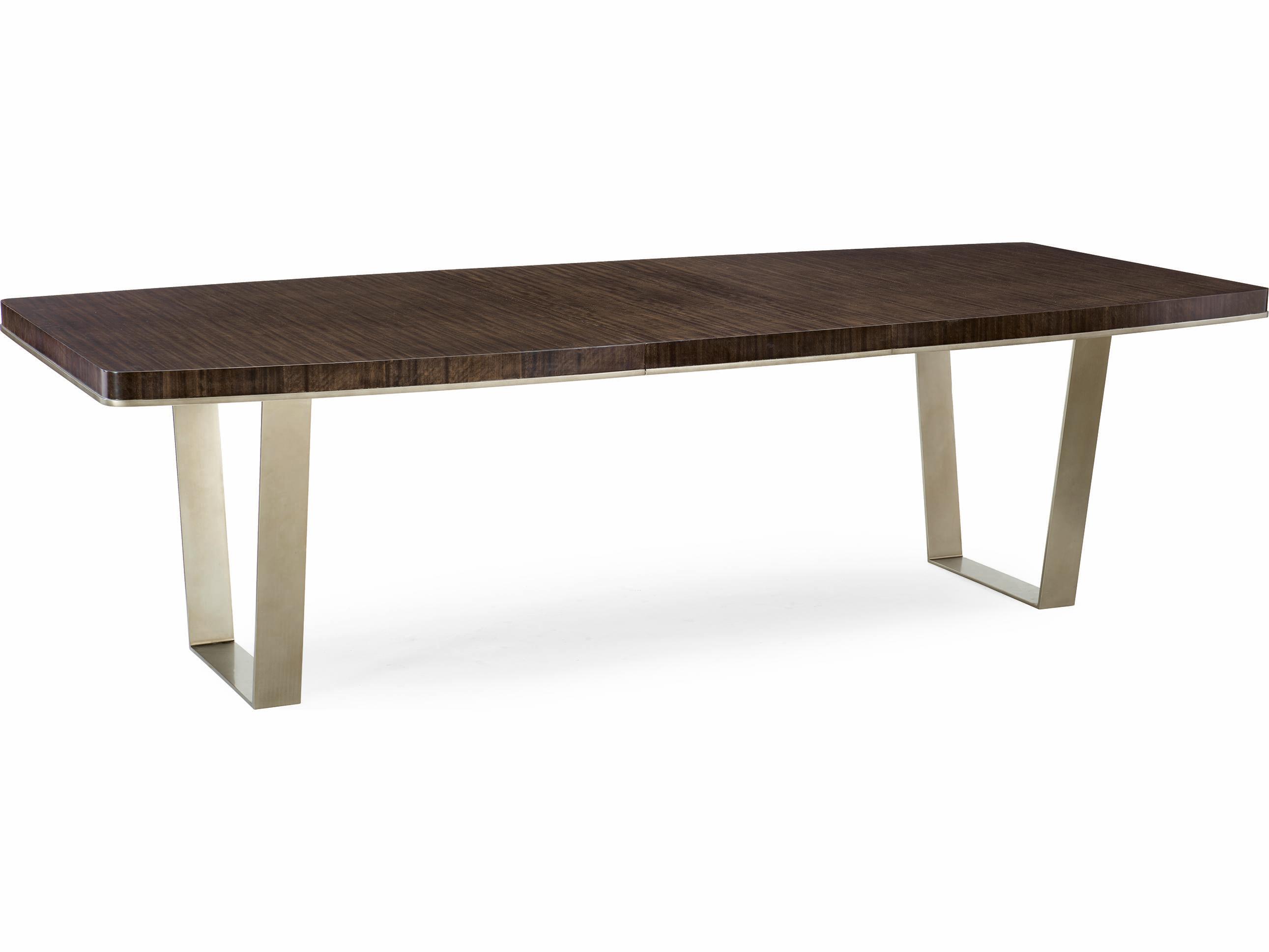 Caracole Streamline Expandable Industrial Extendable Rectangular Wood Aged Bourbon With Smoked Brass Dining Table