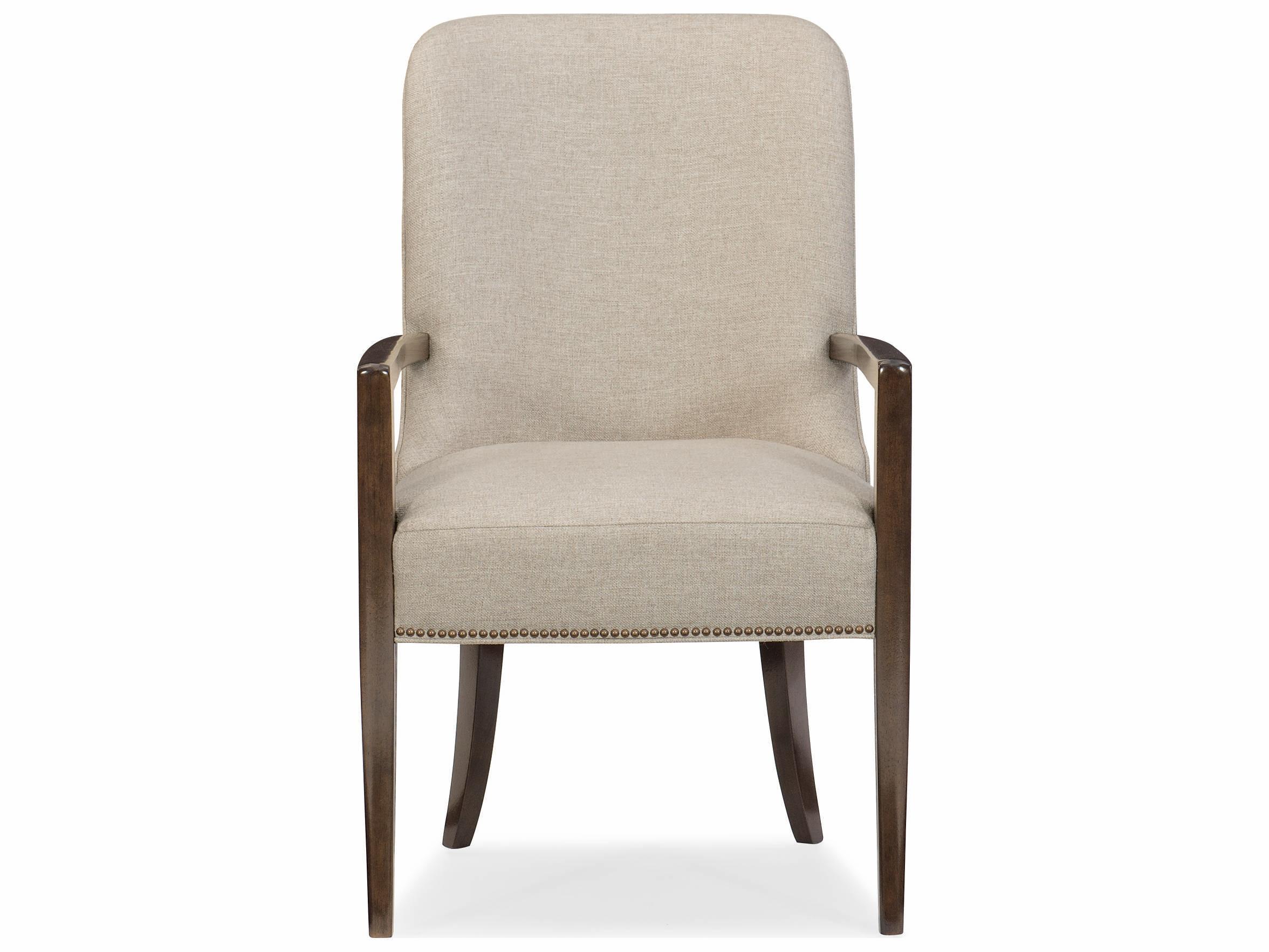 Caracole Streamline Mid-Century Hardwood Beige Upholstered Arm Dining Chair