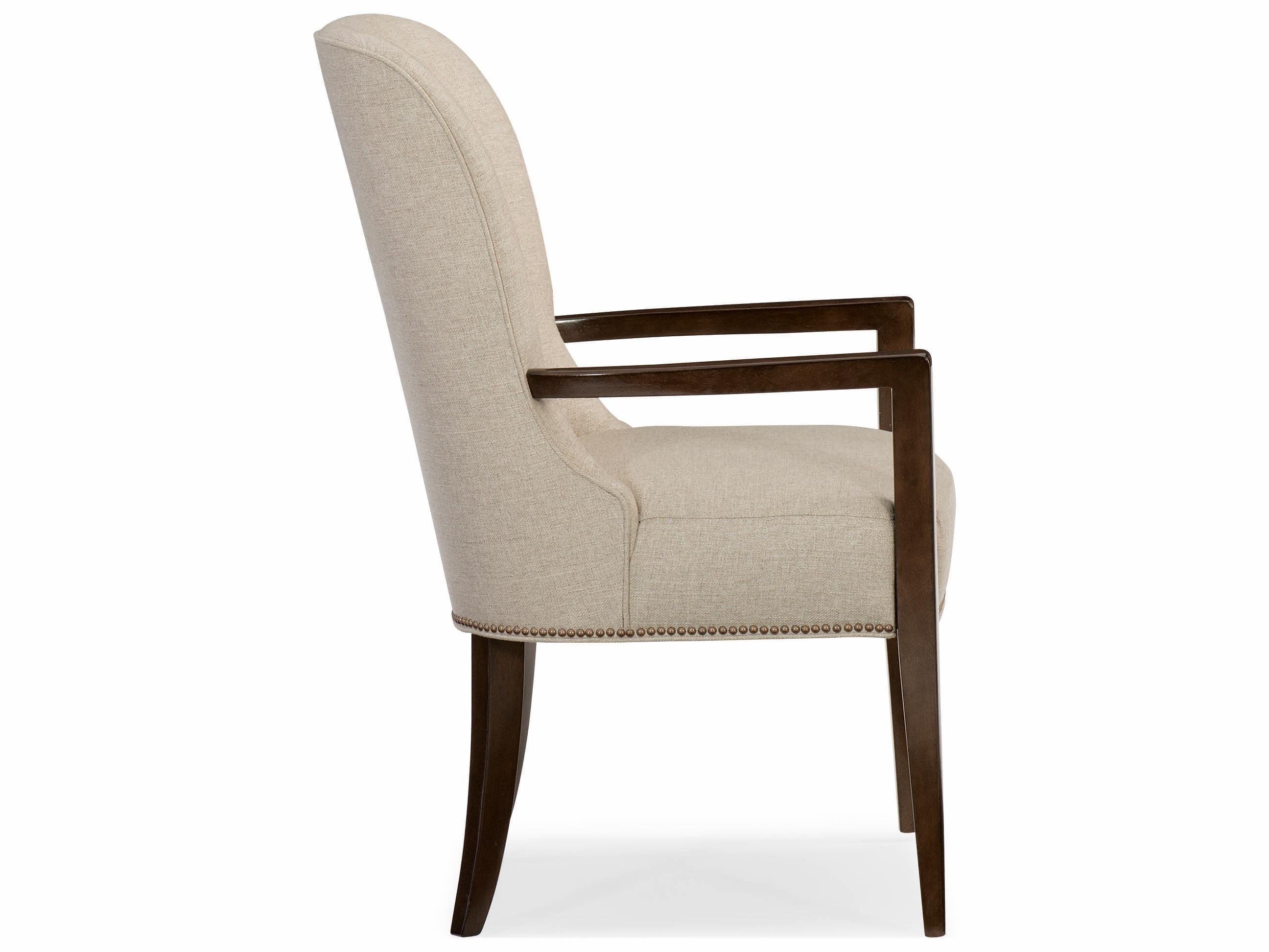 Caracole Streamline Mid-Century Hardwood Beige Upholstered Arm Dining Chair