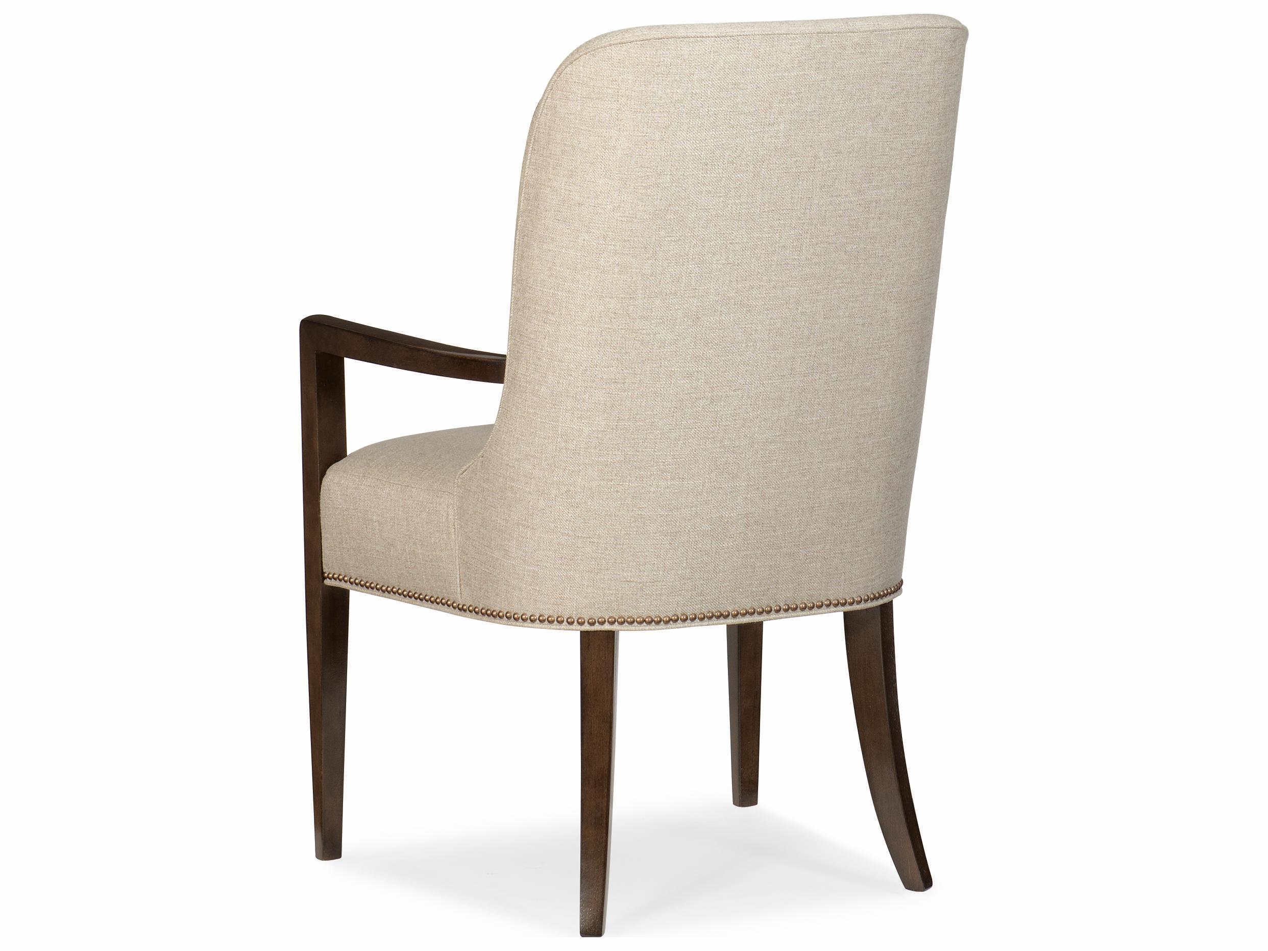 Caracole Streamline Mid-Century Hardwood Beige Upholstered Arm Dining Chair