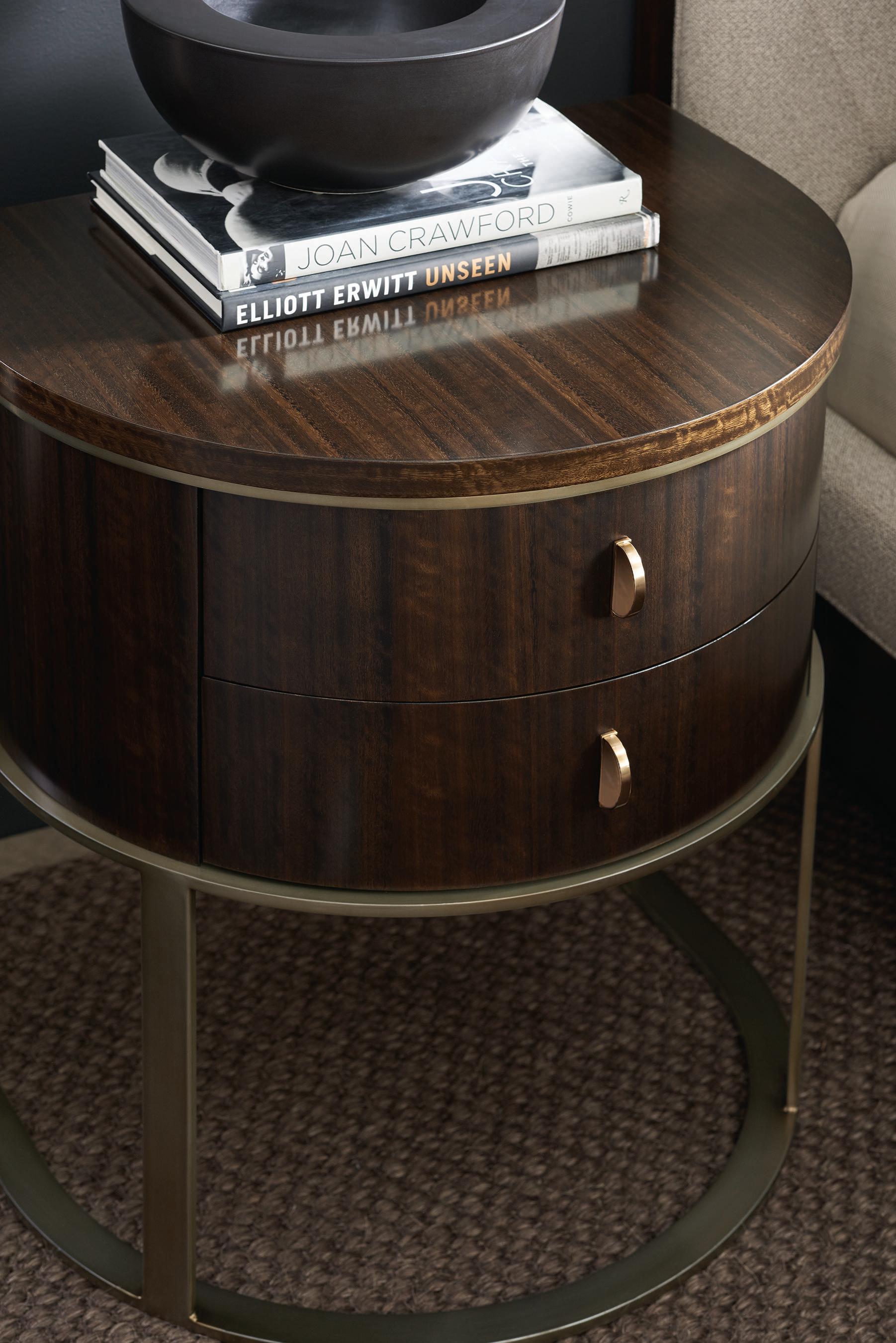 Caracole Streamline Moderne Demilune 2-Drawers Brown Nightstand